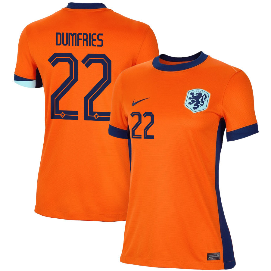 Denzel Dumfries 22 Netherlands National Team 2024/25 Home WOMEN Jersey - Orange