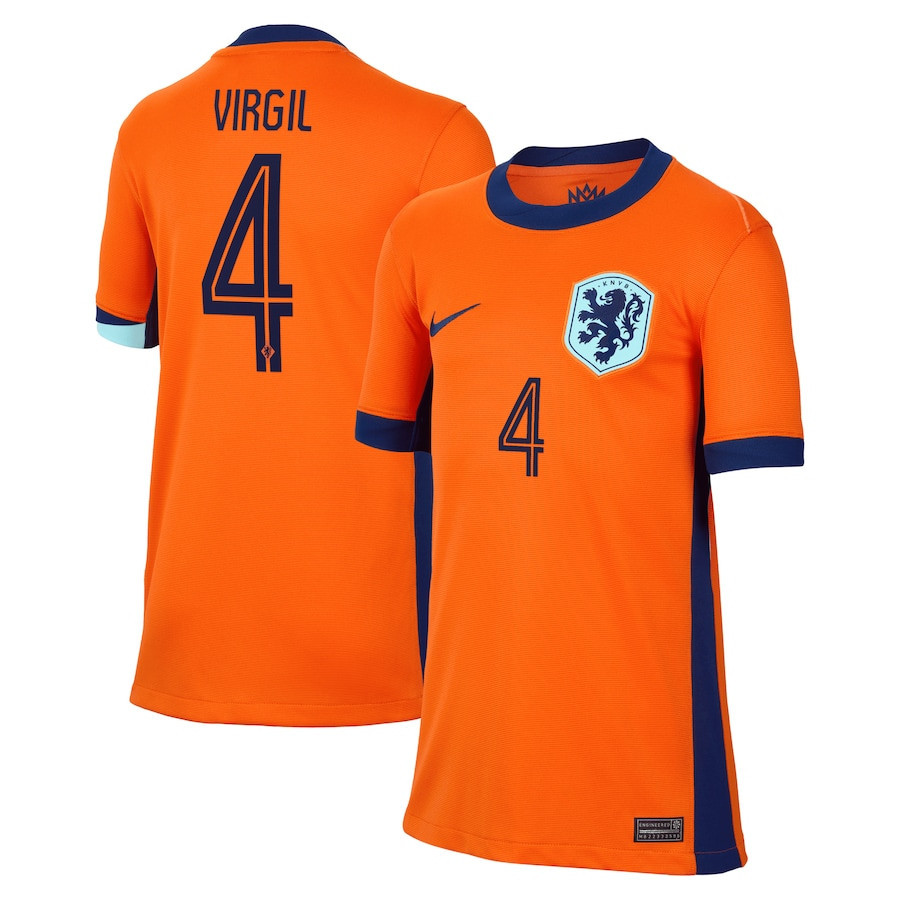 Virgil van Dijk 4 Netherlands National Team 2024 Home YOUTH Jersey - Orange