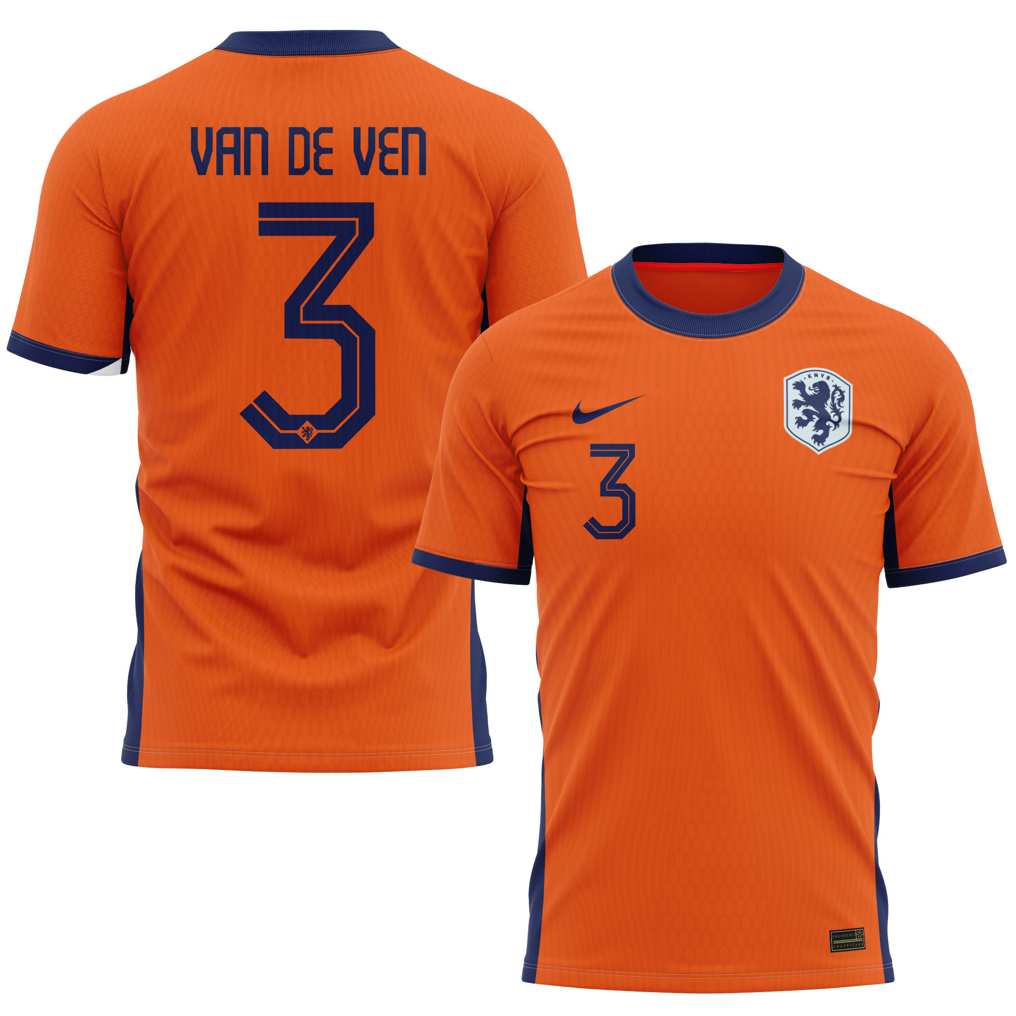 Micky van de Ven 3 Netherlands National Team 2024 Home Kits AOP T-shirt - Orange