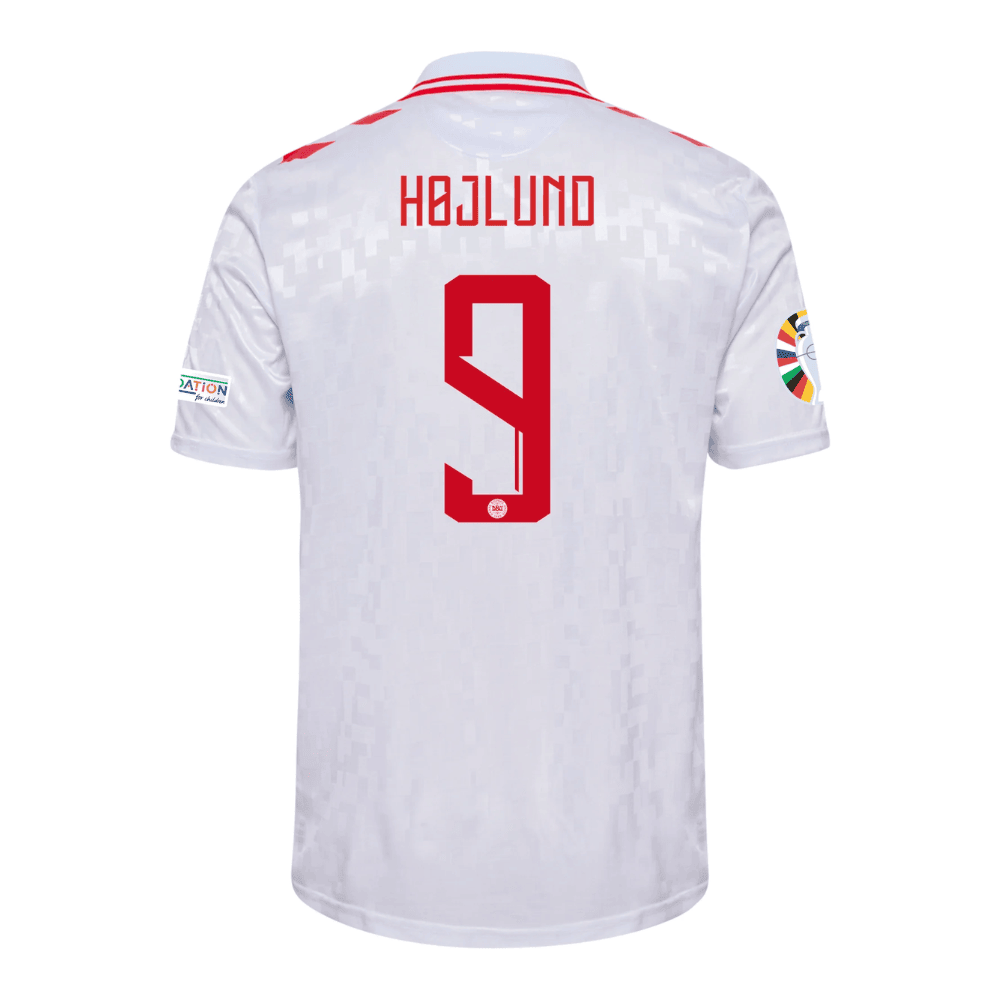 Rasmus Højlund 9 Denmark National Team 2024 Away Stadium YOUTH Jersey - White