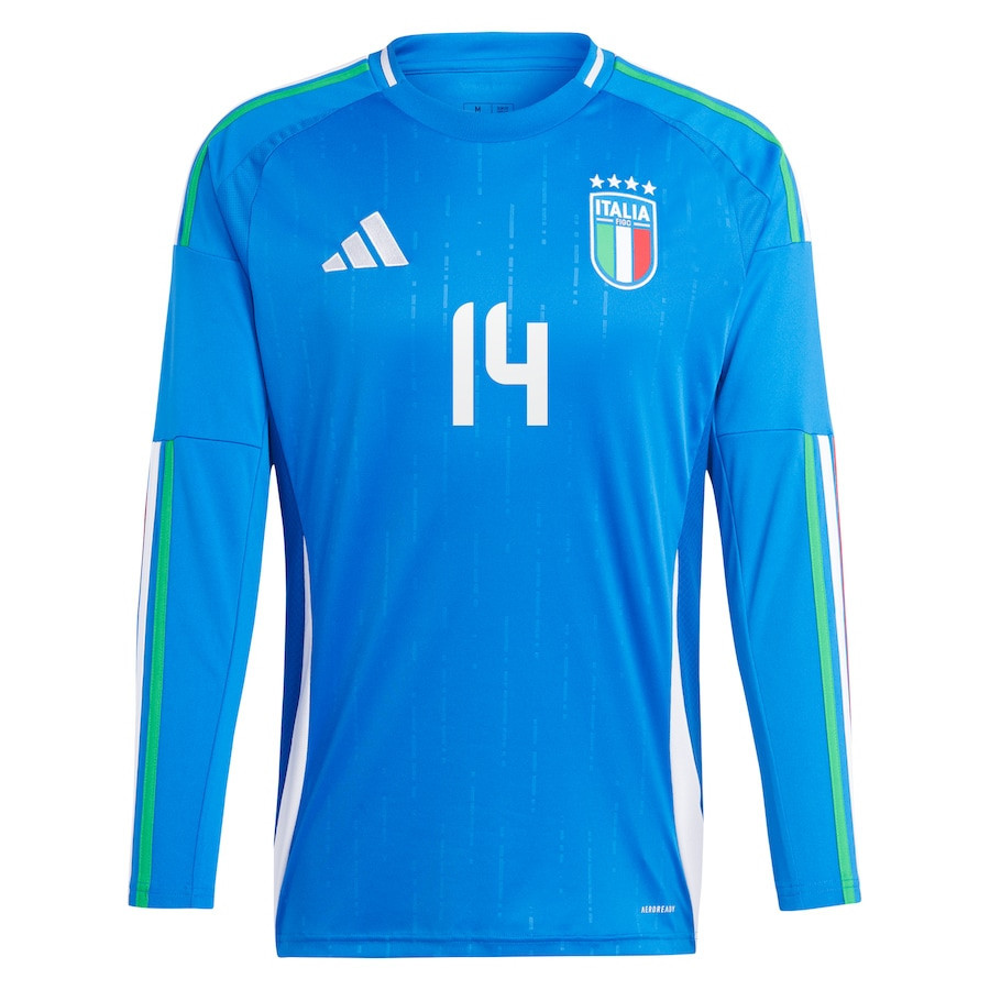 Federico Chiesa 14 Italy National Team 2024 Home Long Sleeve Men Jersey - Blue