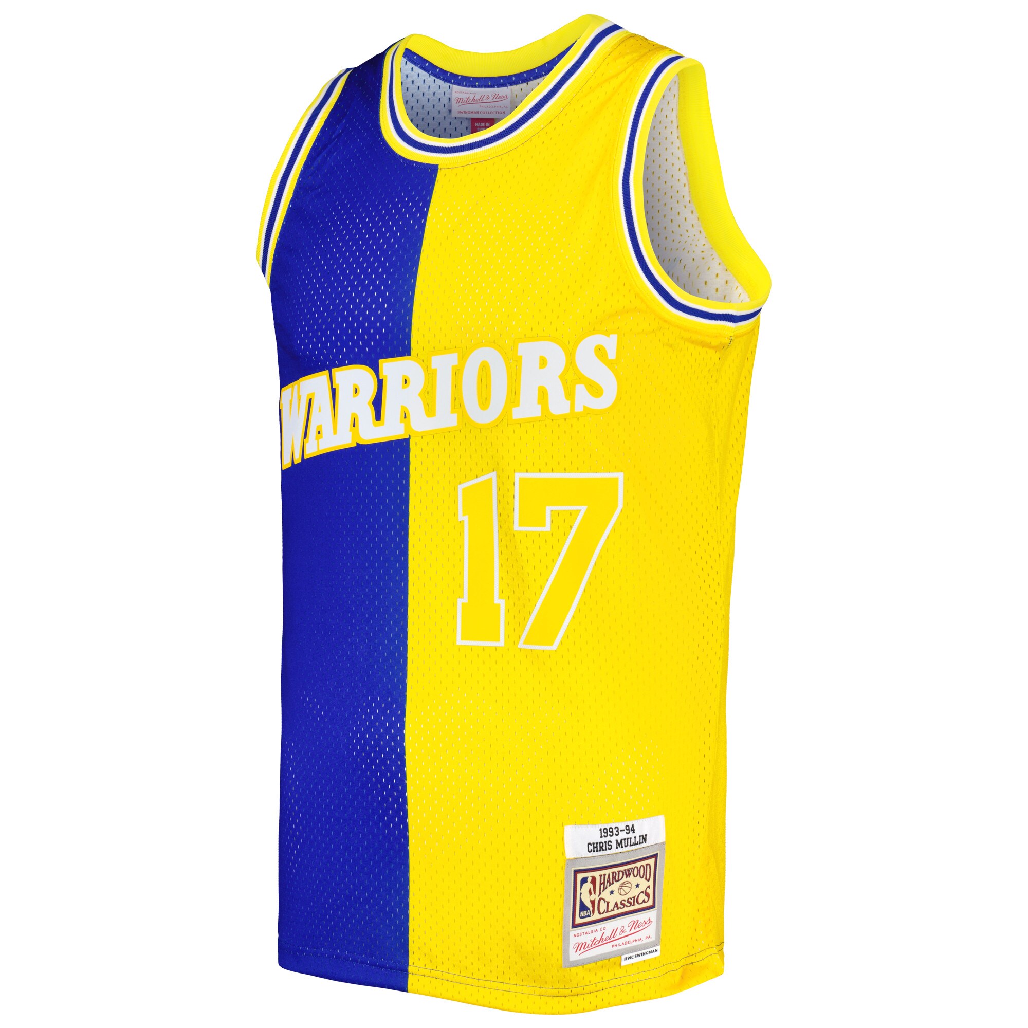 Chris Mullin Golden State Warriors Mitchell & Ness Hardwood Classics 1993\/94 Split Swingman Jersey - Royal\/Gold