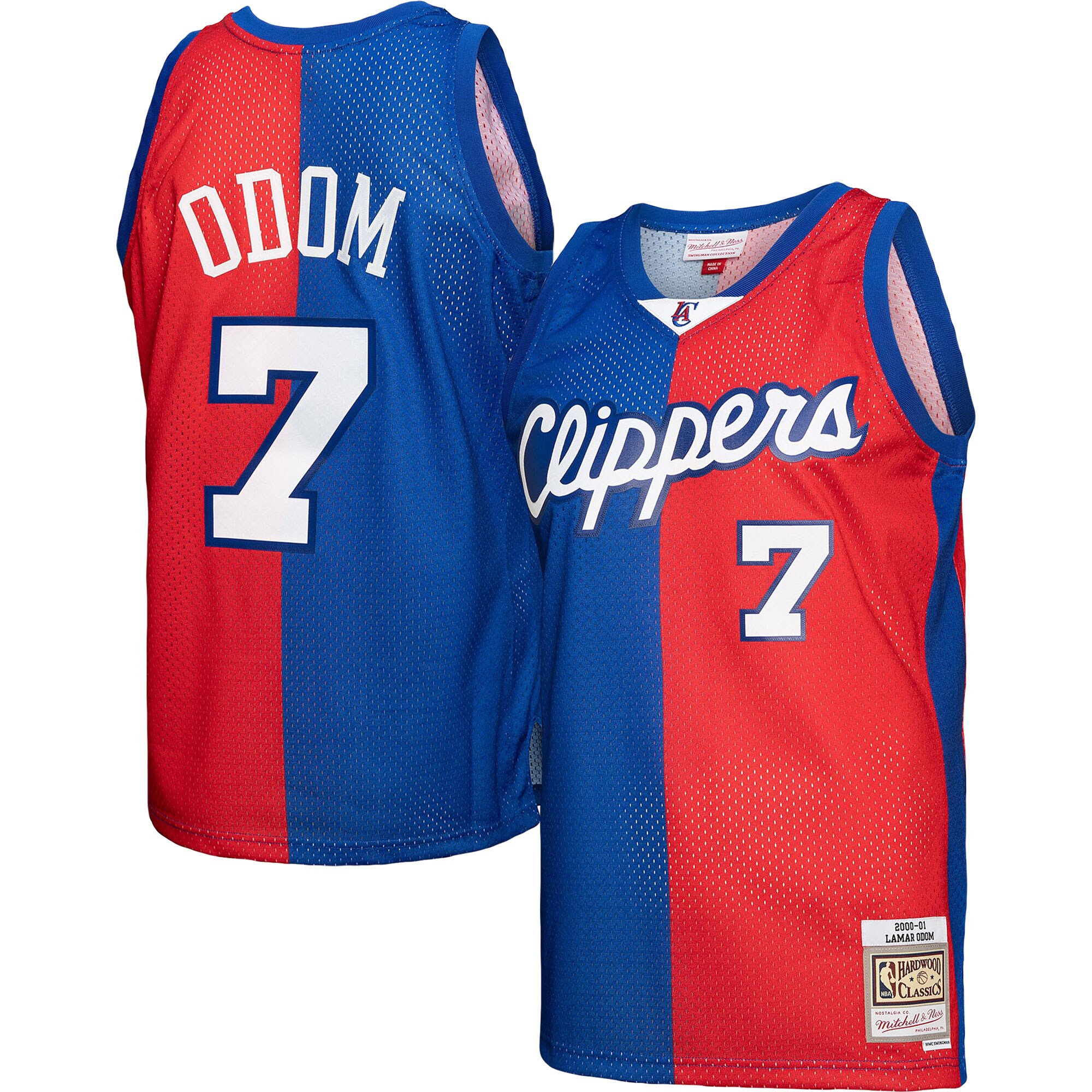 Lamar Odom LA Clippers Mitchell & Ness Hardwood Classics 2000\/01 Split Swingman Jersey - Royal\/Red