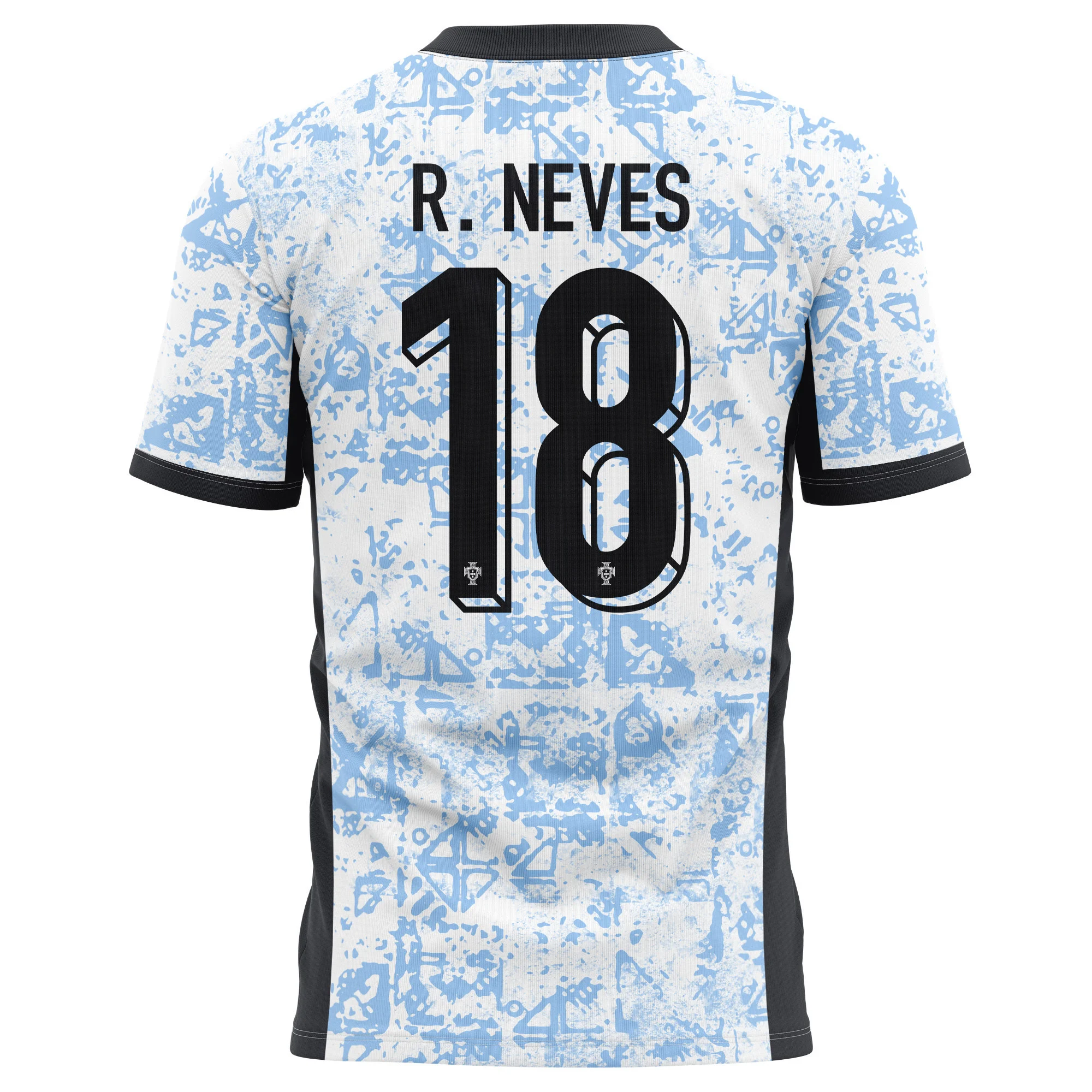 Rúben Neves 18 Portugal National Team 2024/25 Away Kits AOP T-shirt - Cream/Blue