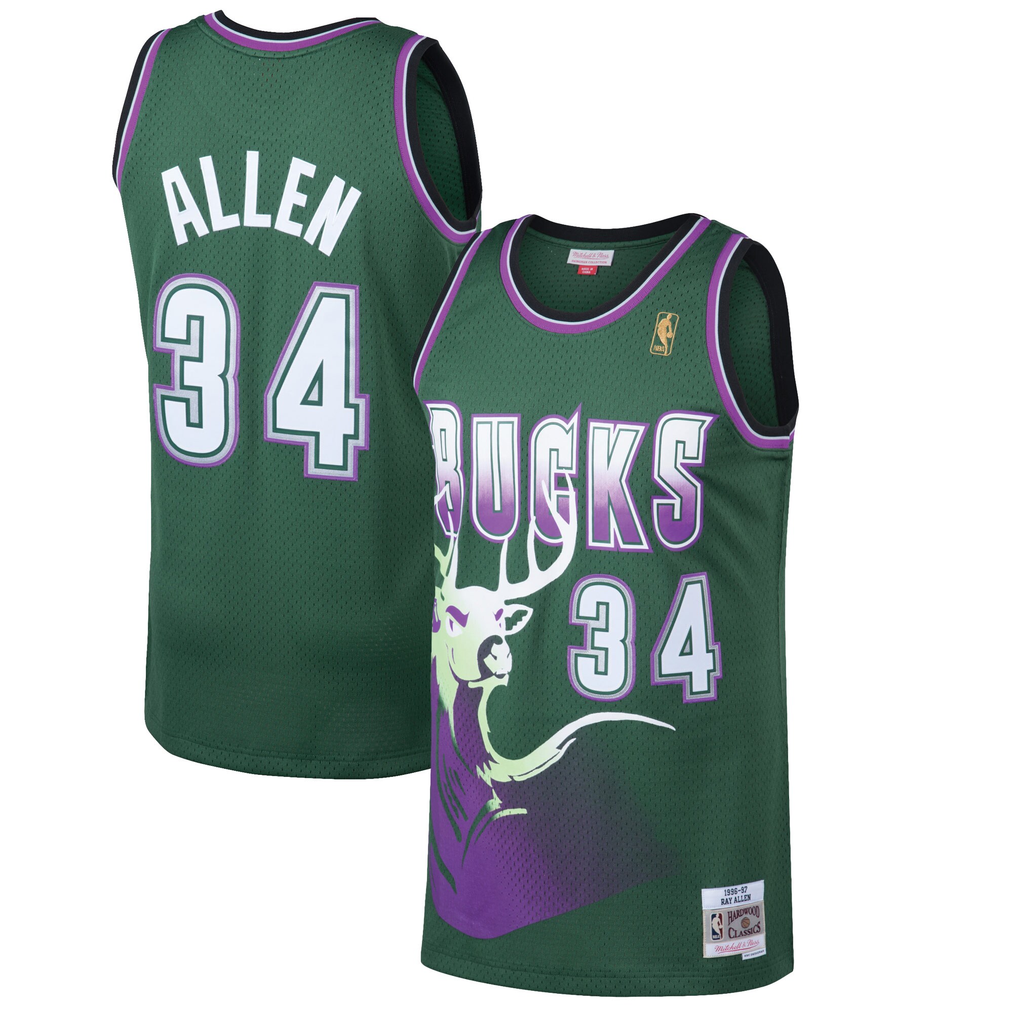 Ray Allen Milwaukee Bucks Mitchell & Ness 1996\/97 Hardwood Classics Swingman Jersey - Kelly Green
