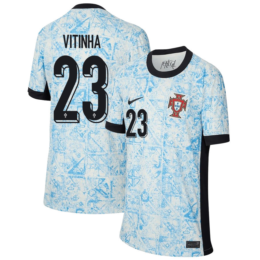 Vitinha 23 Portugal National Team 2024/25 Away YOUTH Jersey - Cream/Blue