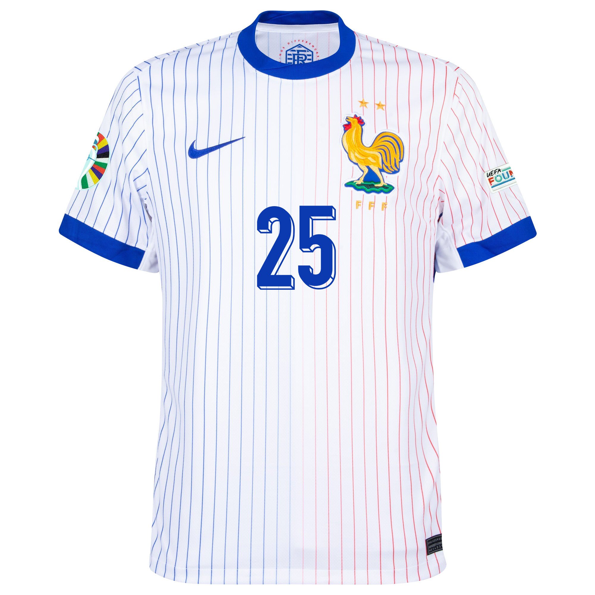 Bradley Barcola 25 France National Team 2024/25 Away Jersey - Euro UEFA Patch - Men, White