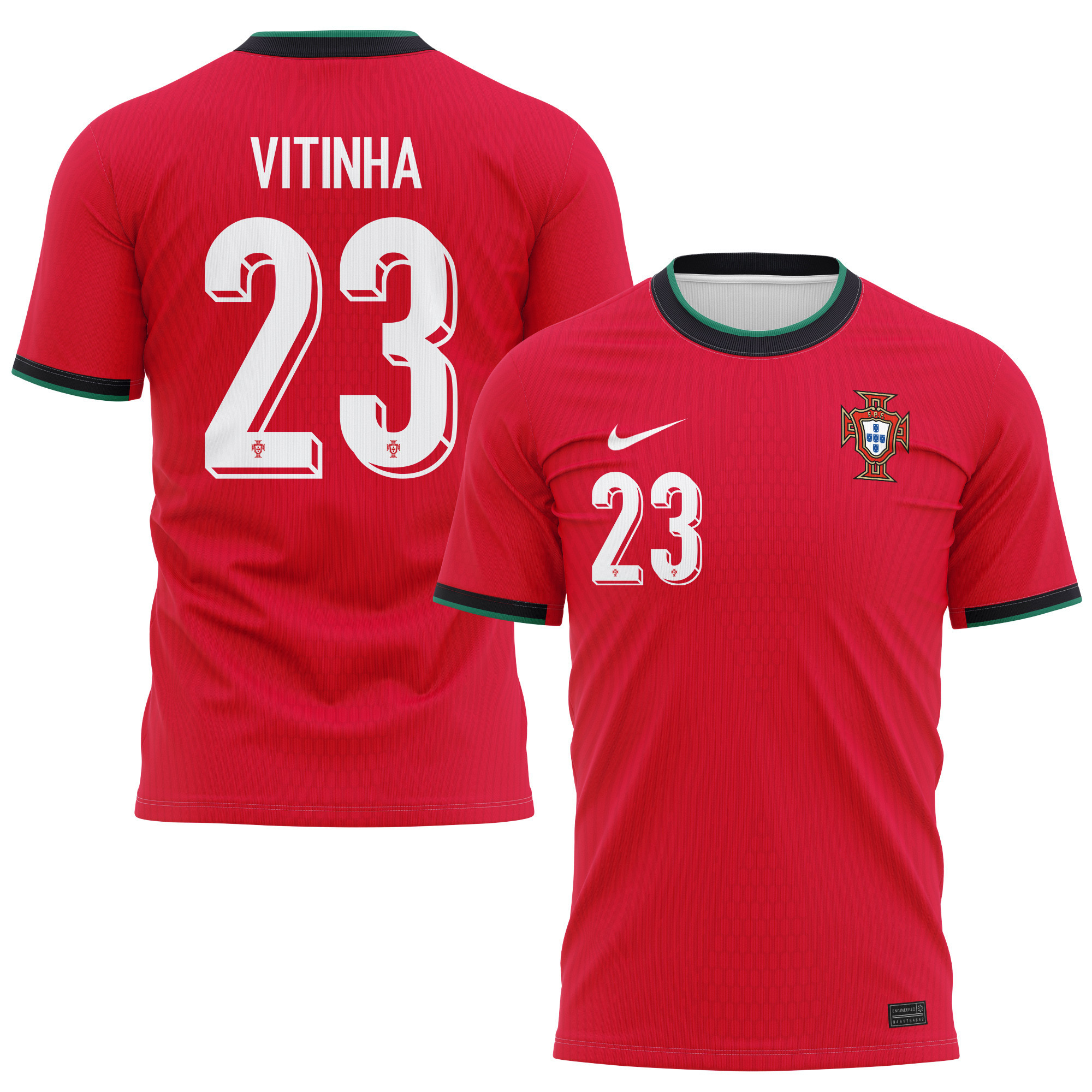 Vitinha 23 Portugal National Team 2024/25 Home Kits AOP T-shirt - Red