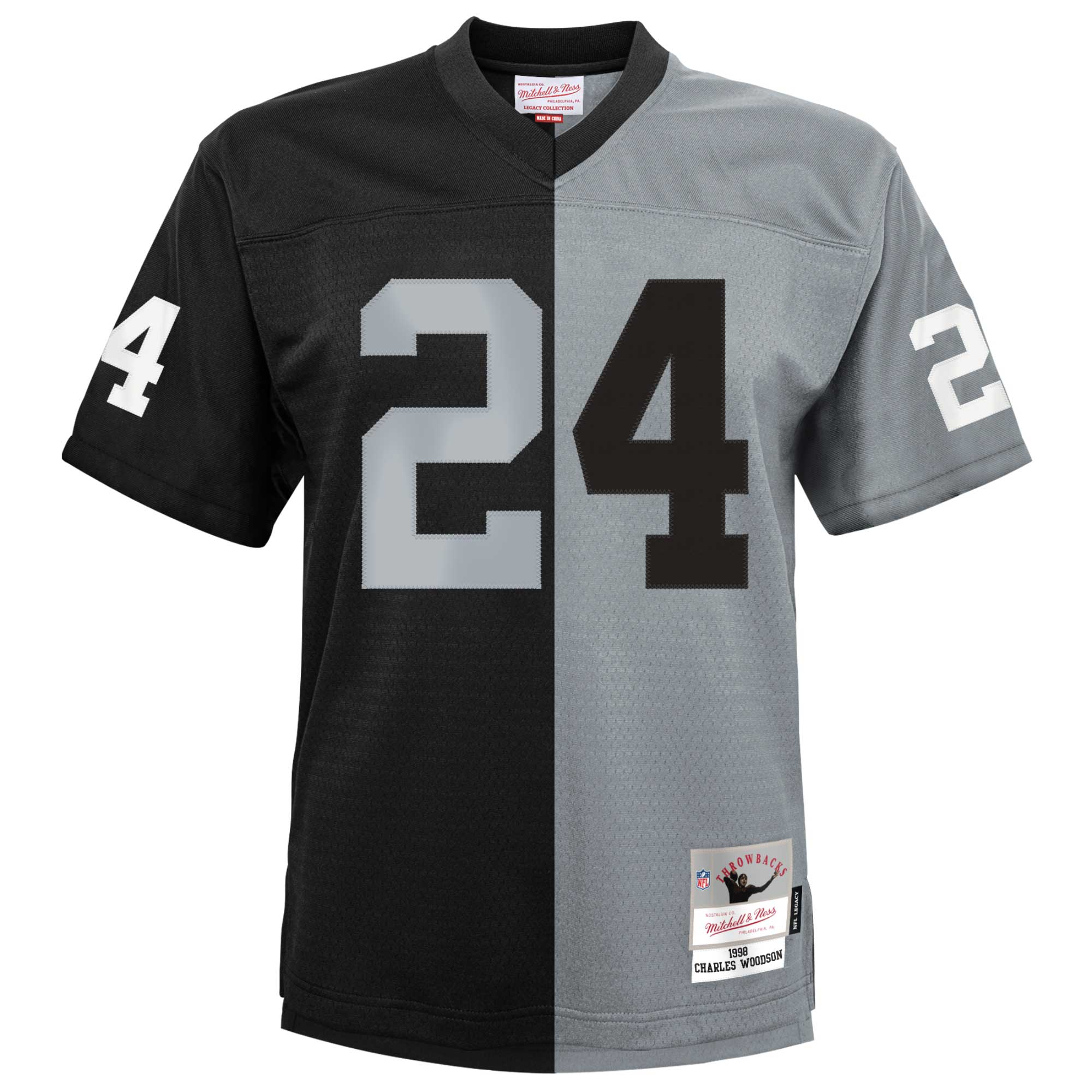 Charles Woodson Las Vegas Raiders Mitchell & Ness Youth Split Legacy Jersey - Black\/Silver