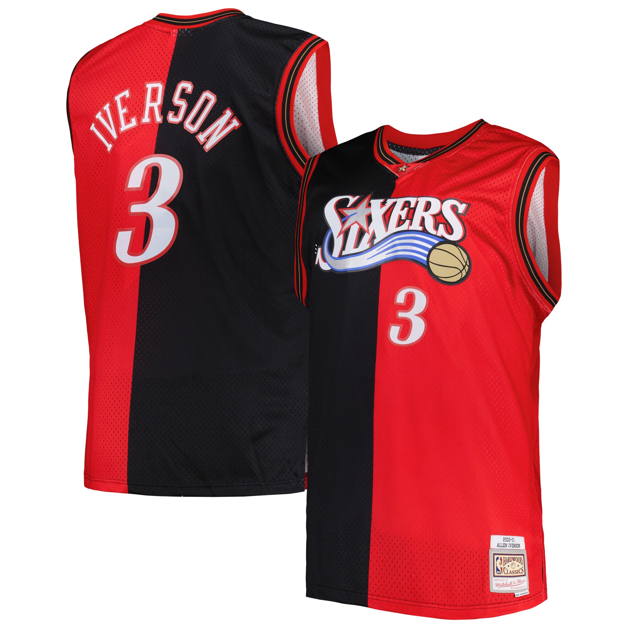 Allen Iverson Philadelphia 76ers Mitchell & Ness Big & Tall Hardwood Classics 2000\/01 Split Swingman Jersey - Black\/Red