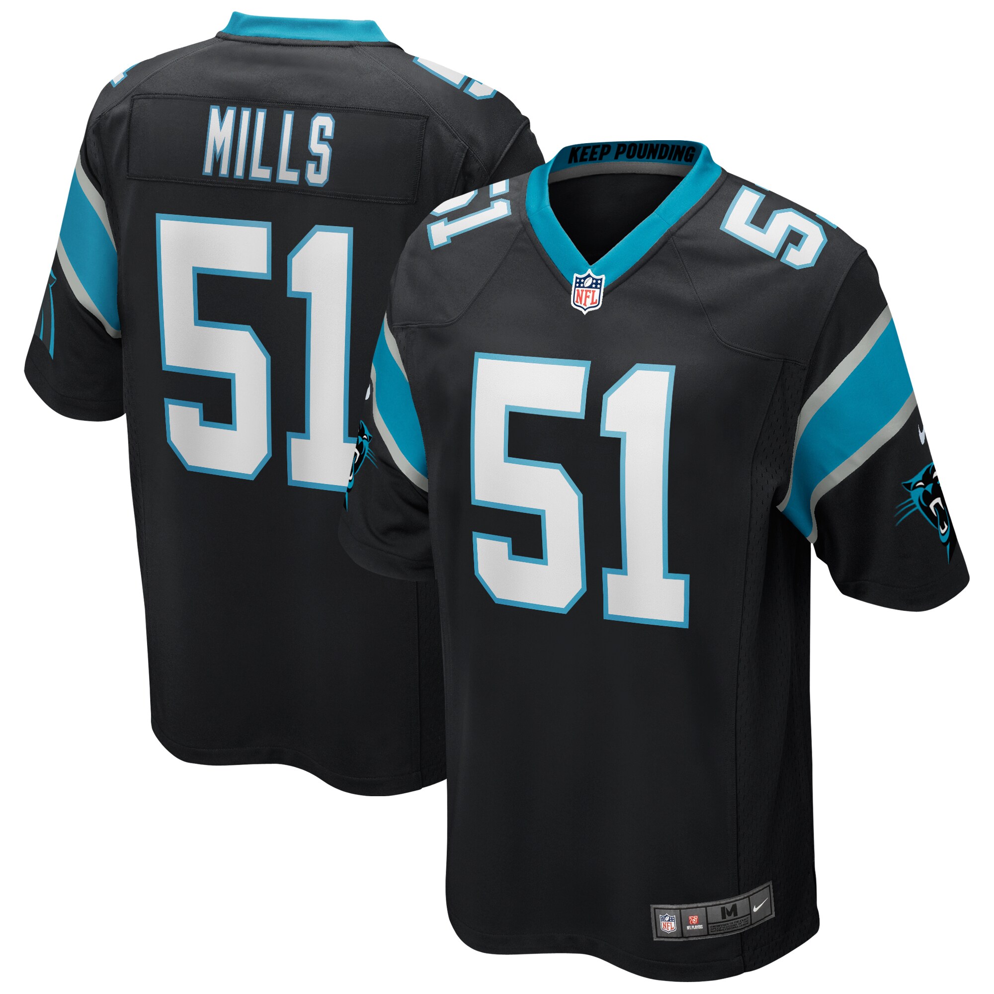 Sam Mills Carolina Panthers  Game Retired Player Jersey - Black