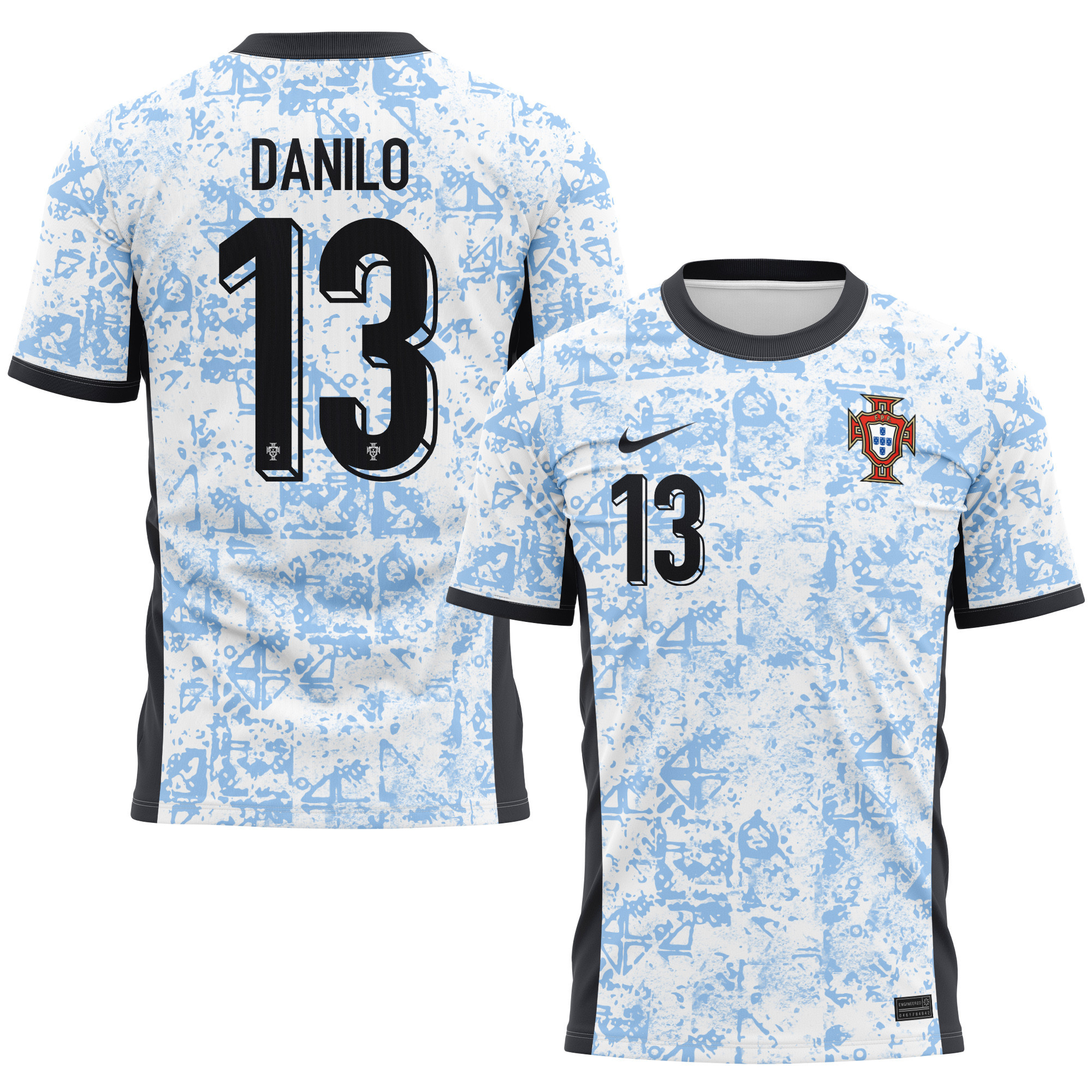 Danilo 13 Portugal National Team 2024/25 Away Kits AOP T-shirt - Cream/Blue
