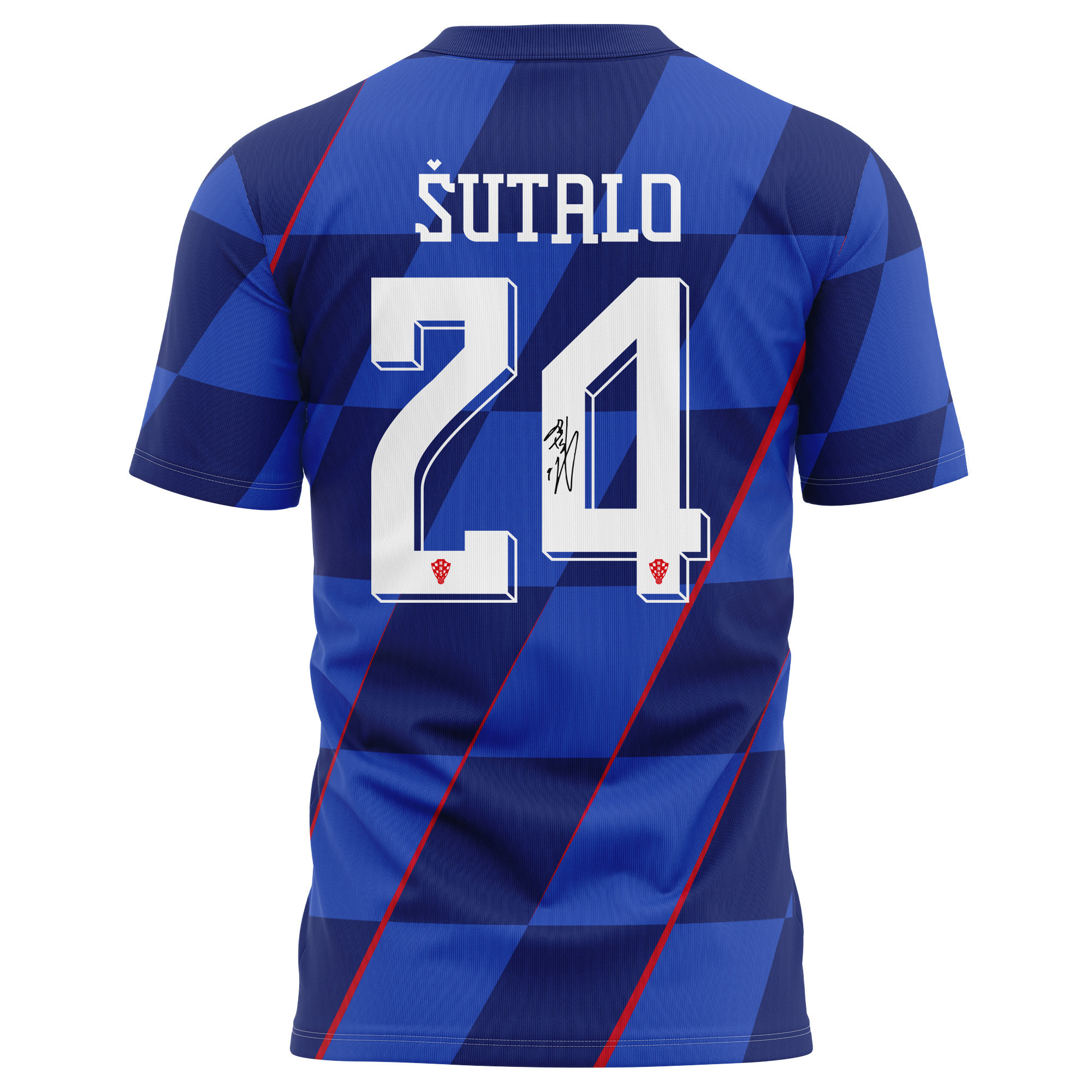 Josip Šutalo 24 Signed Croatia National Team 2024/25 Away Kits AOP T-shirt Autographed - Navy