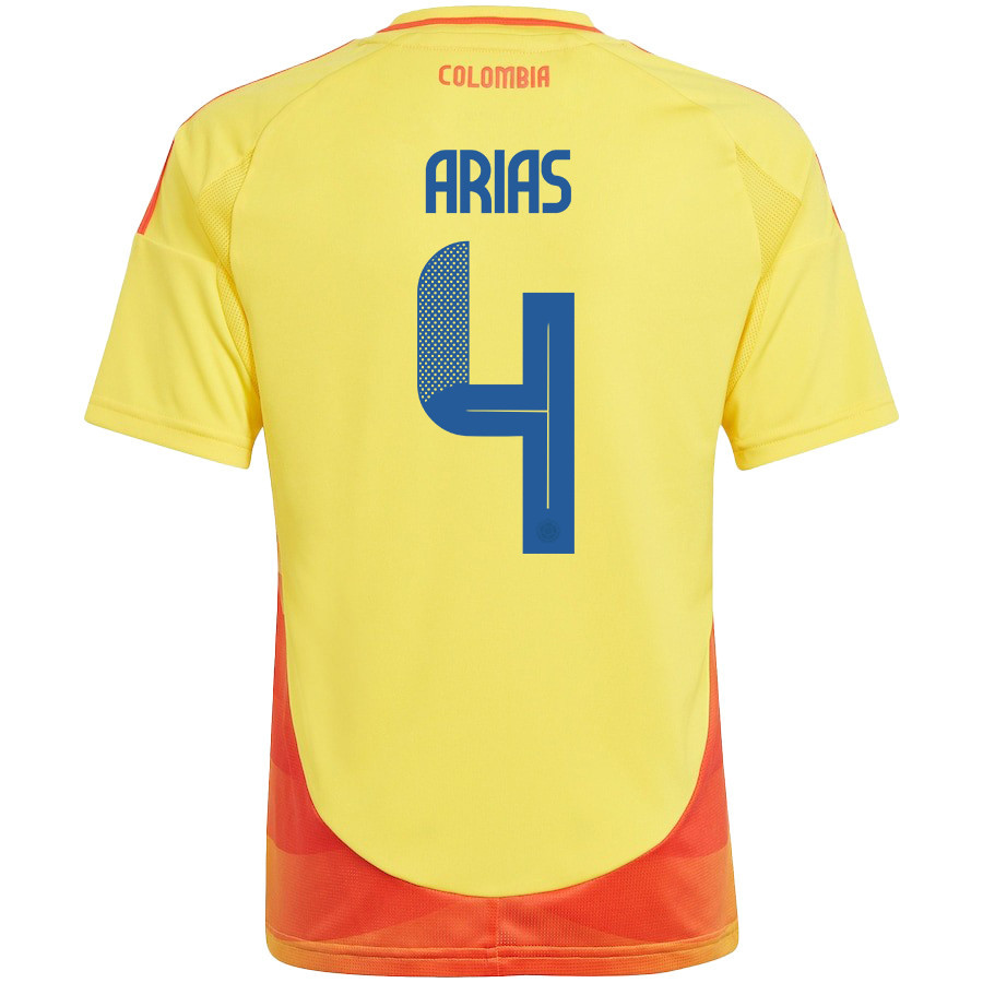 Santiago Arias 4 Colombia National Team 2024/25 Home YOUTH Jersey - Yellow