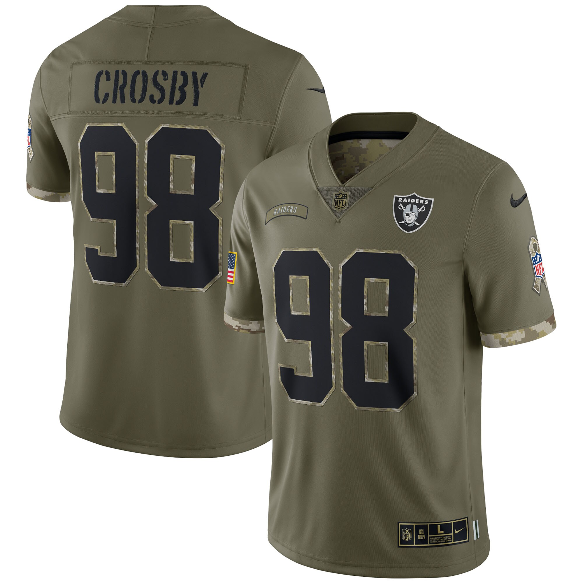 Maxx Crosby Las Vegas Raiders  2022 Salute To Service Limited Jersey - Olive