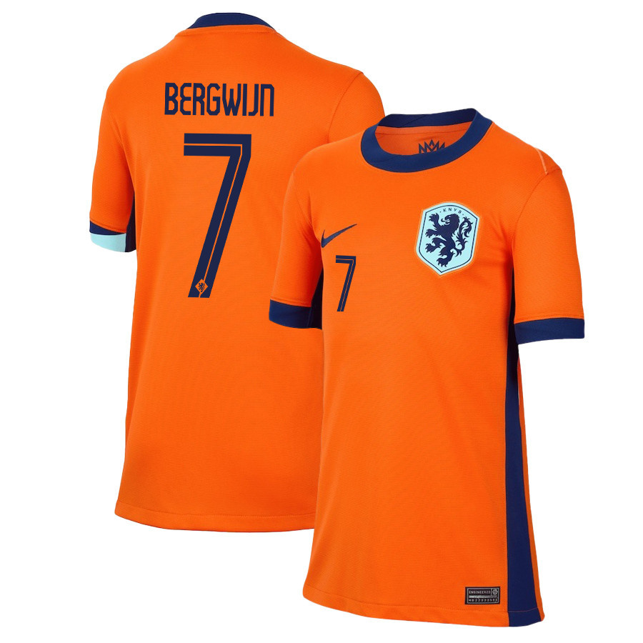Steven Bergwijn 7 Netherlands National Team 2024/25 Home YOUTH Jersey - Orange