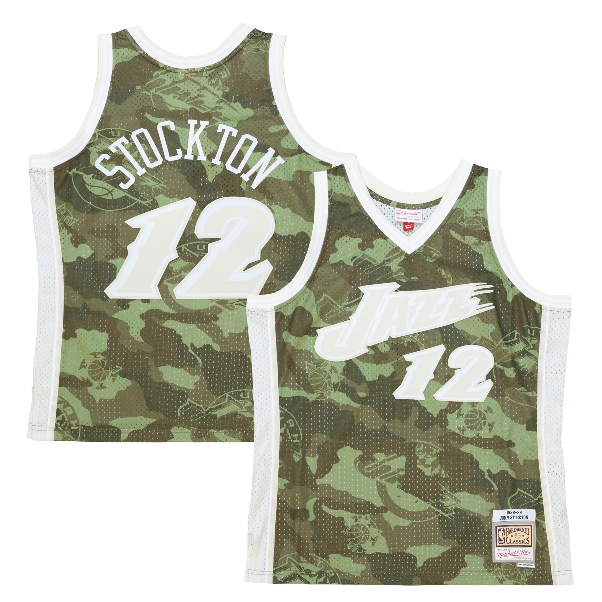 John Stockton Utah Jazz Mitchell & Ness Hardwood Classics 1998\/99 Ghost Green Swingman Jersey - Camo
