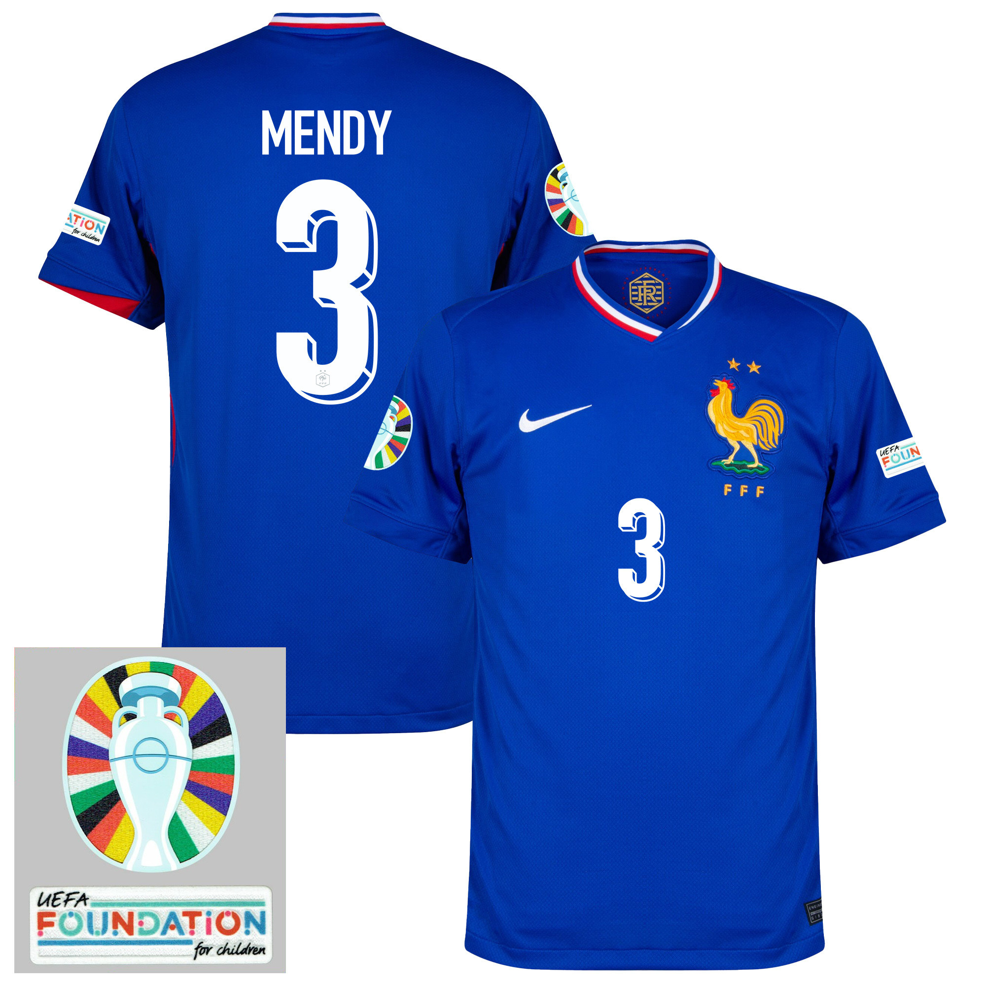 Ferland Mendy 3 France National Team 2024/25 Home Jersey - Euro UEFA Patch - Men, Blue