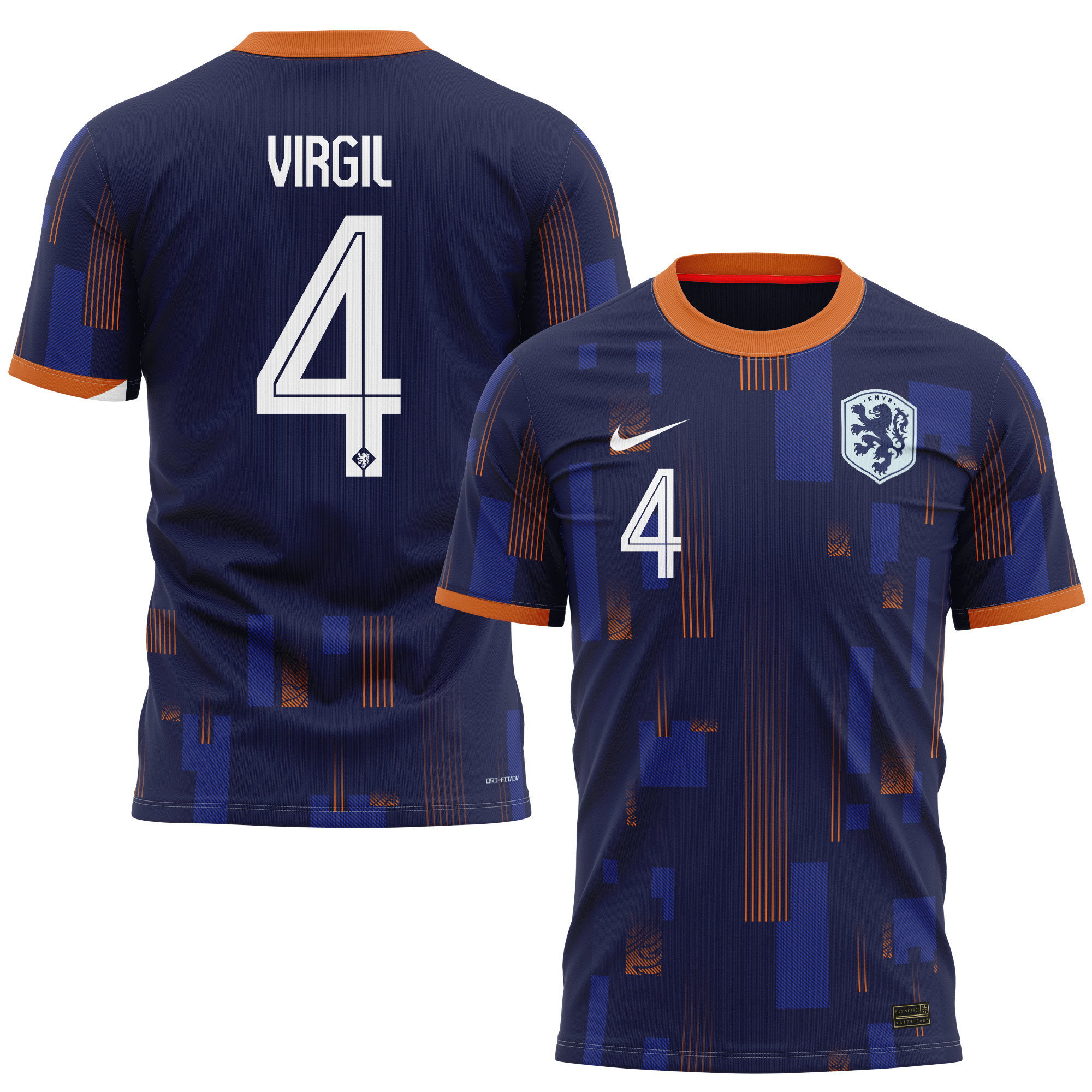 Virgil van Dijk 4 Netherlands National Team 2024 Away Kits AOP T-shirt - Navy