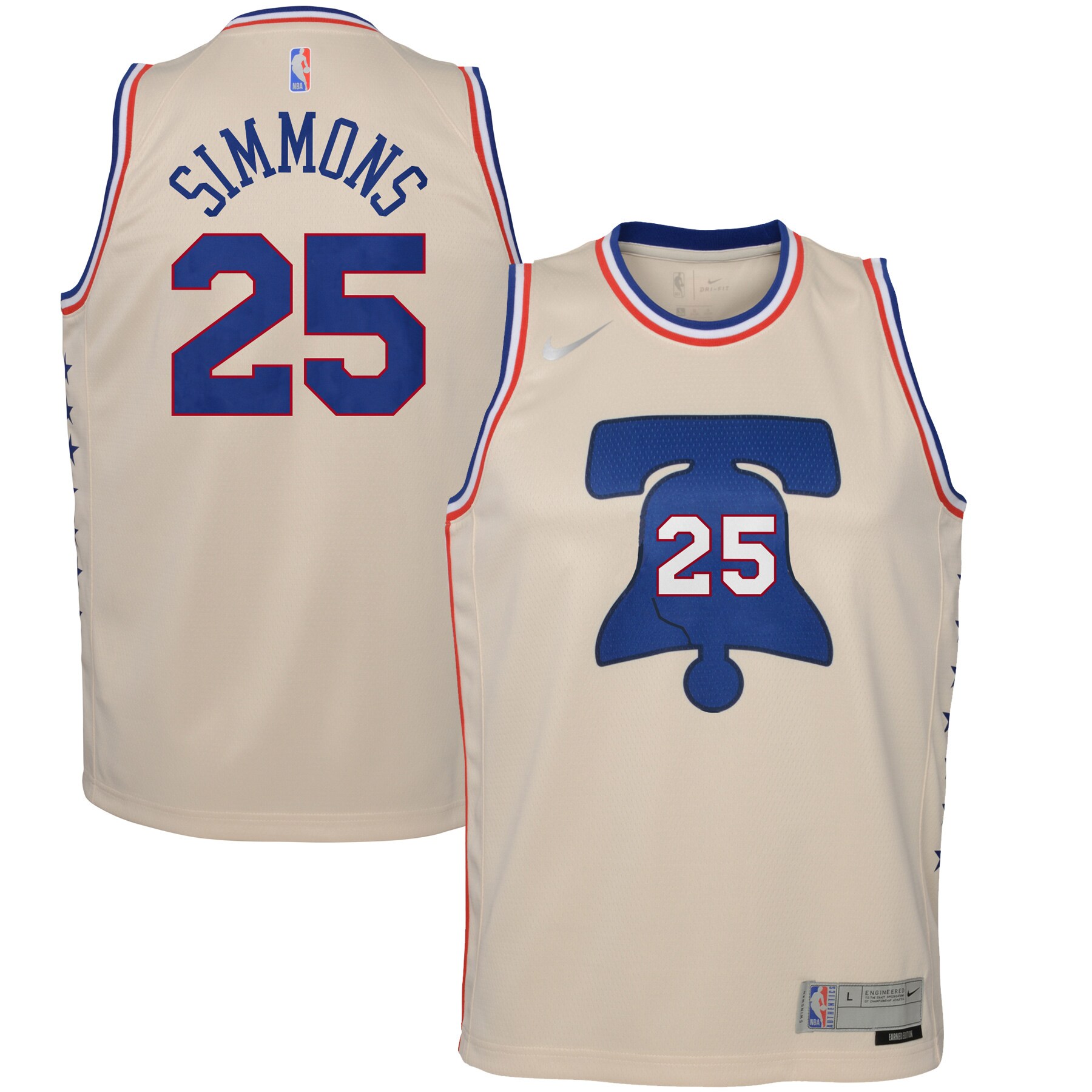 Ben Simmons Philadelphia 76ers  Youth 2020\/21 Swingman Player Jersey Cream - Earned Edition