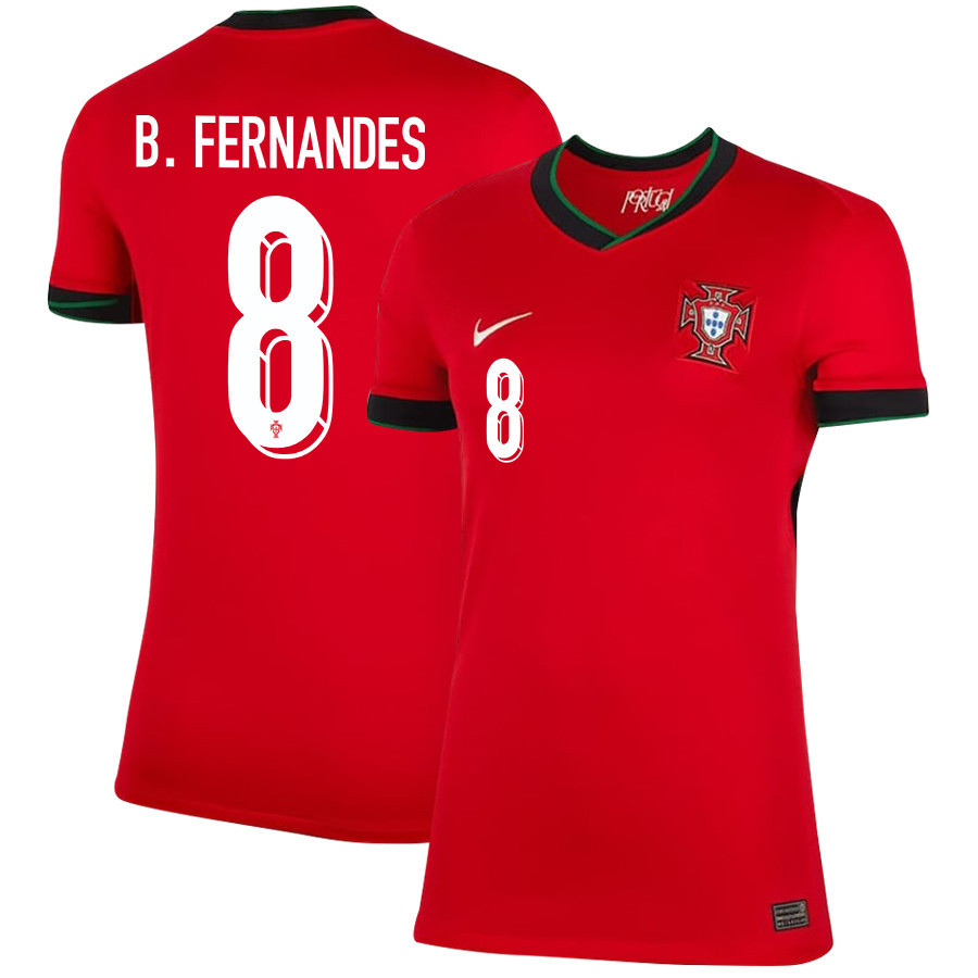 Bruno Fernandes 8 Portugal National Team 2024/25 Home WOMEN Jersey - Red