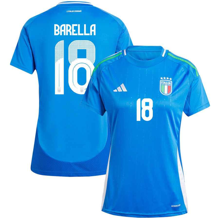 Nicolo Barella 18 Italy National Team 2024/25 Home Women Jersey - Blue