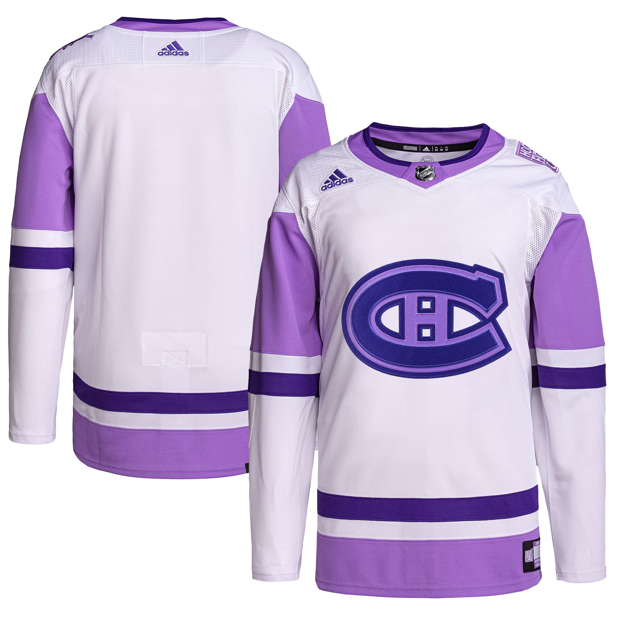Montreal Canadiens adidas Hockey Fights Cancer Primegreen Authentic Blank Practice Jersey - White\/Purple