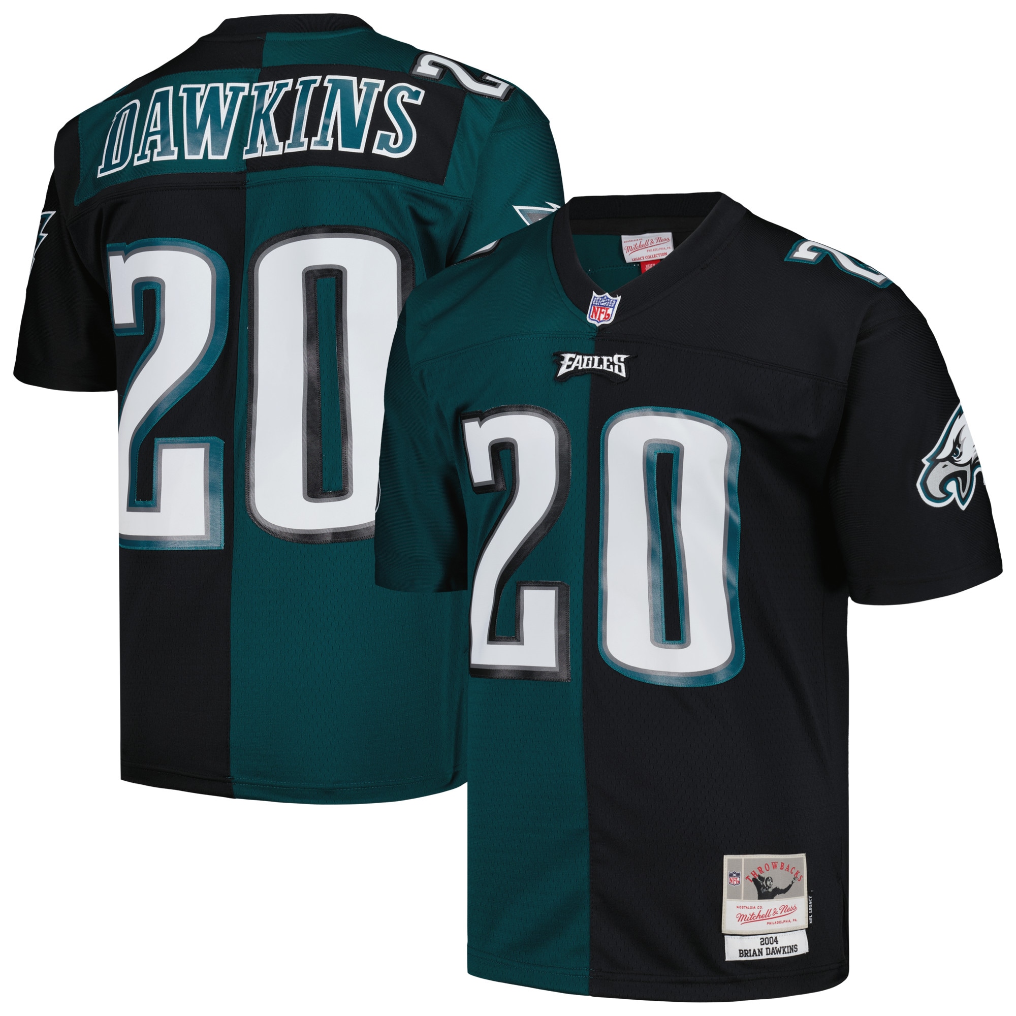 Brian Dawkins Philadelphia Eagles Mitchell & Ness 2004 Split Legacy Replica Jersey - Midnight Green\/Black