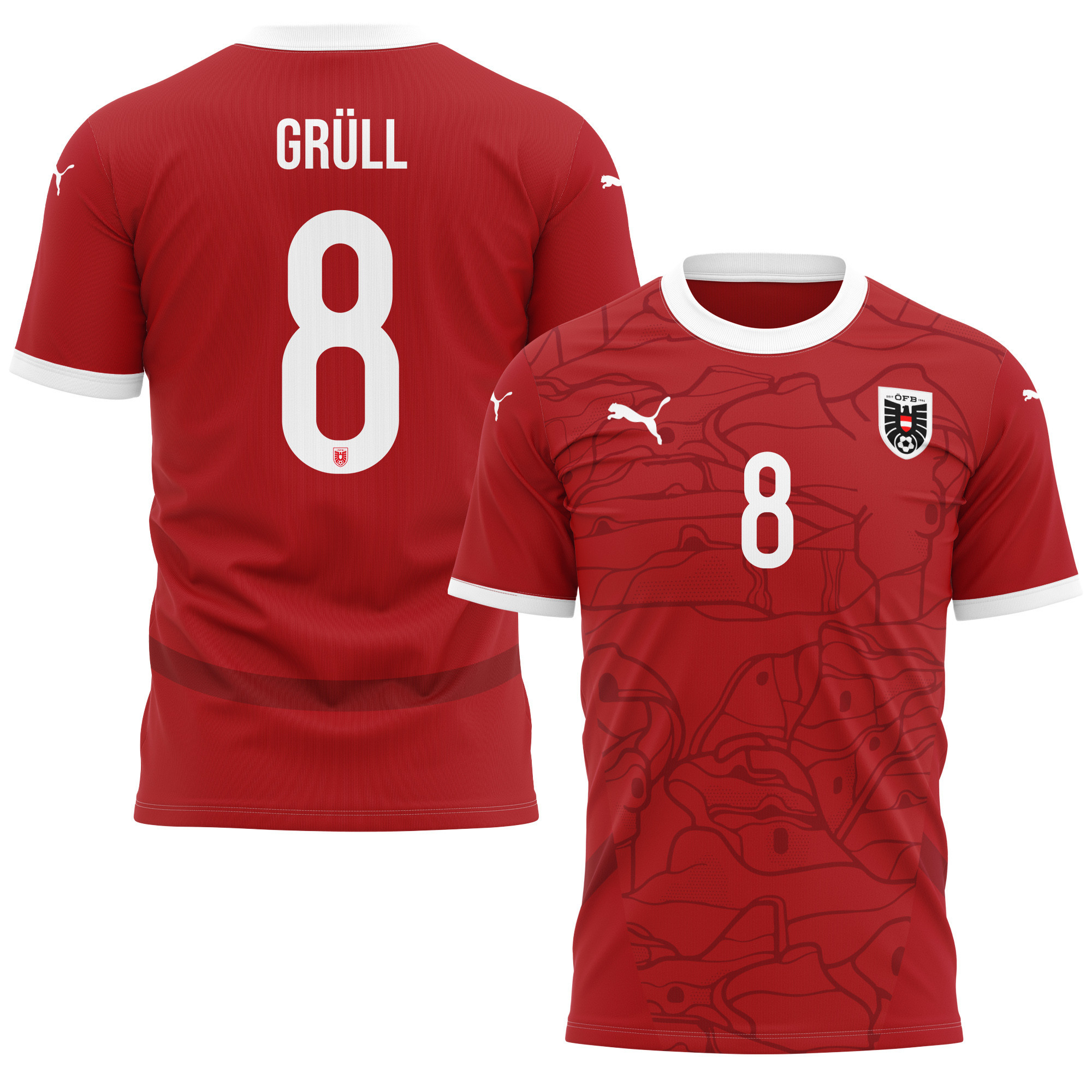 Marco Grüll 8 Austria National Team 2024/25 Home Kits AOP T-shirt - Red
