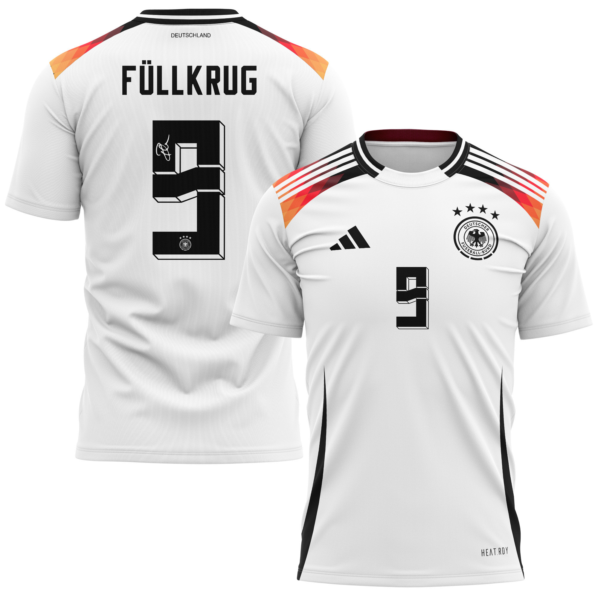 Niclas Füllkrug 9 Signed Germany National Team 2024 Home Kits AOP T-shirt Autographed- White