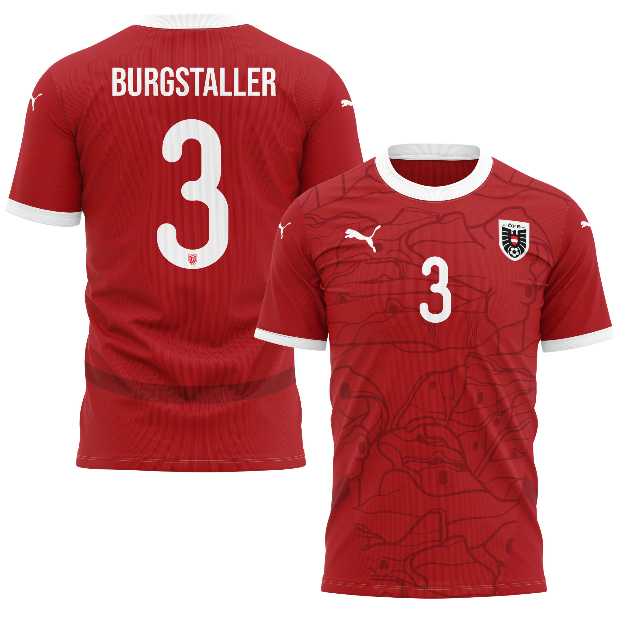Guido Burgstaller 3 Austria National Team 2024/25 Home Kits AOP T-shirt - Red