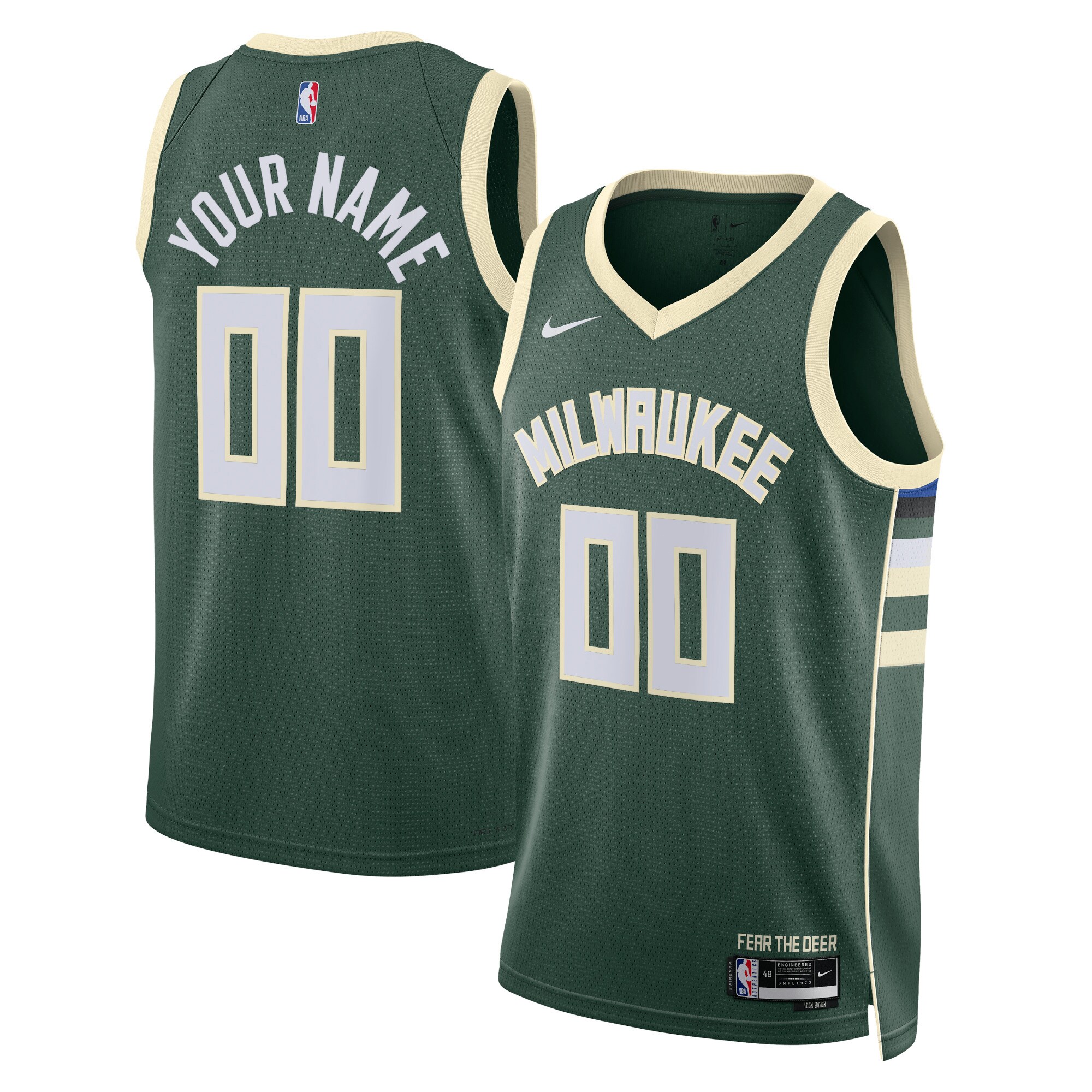 Milwaukee Bucks  Unisex Swingman Custom Jersey Hunter Green - Icon Edition
