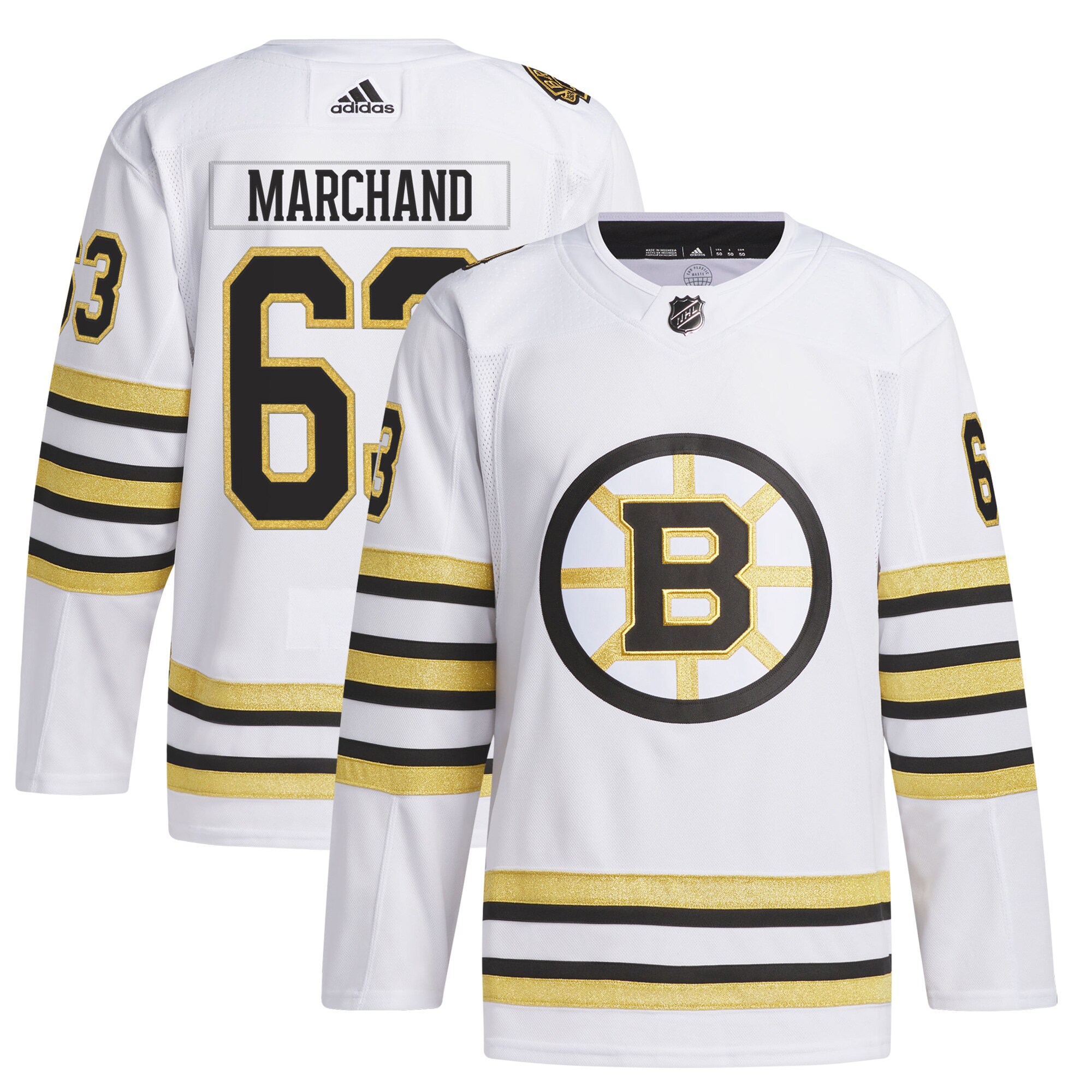 Brad Marchand Boston Bruins adidas  Primegreen 100th Anniversary Authentic Player Jersey - White
