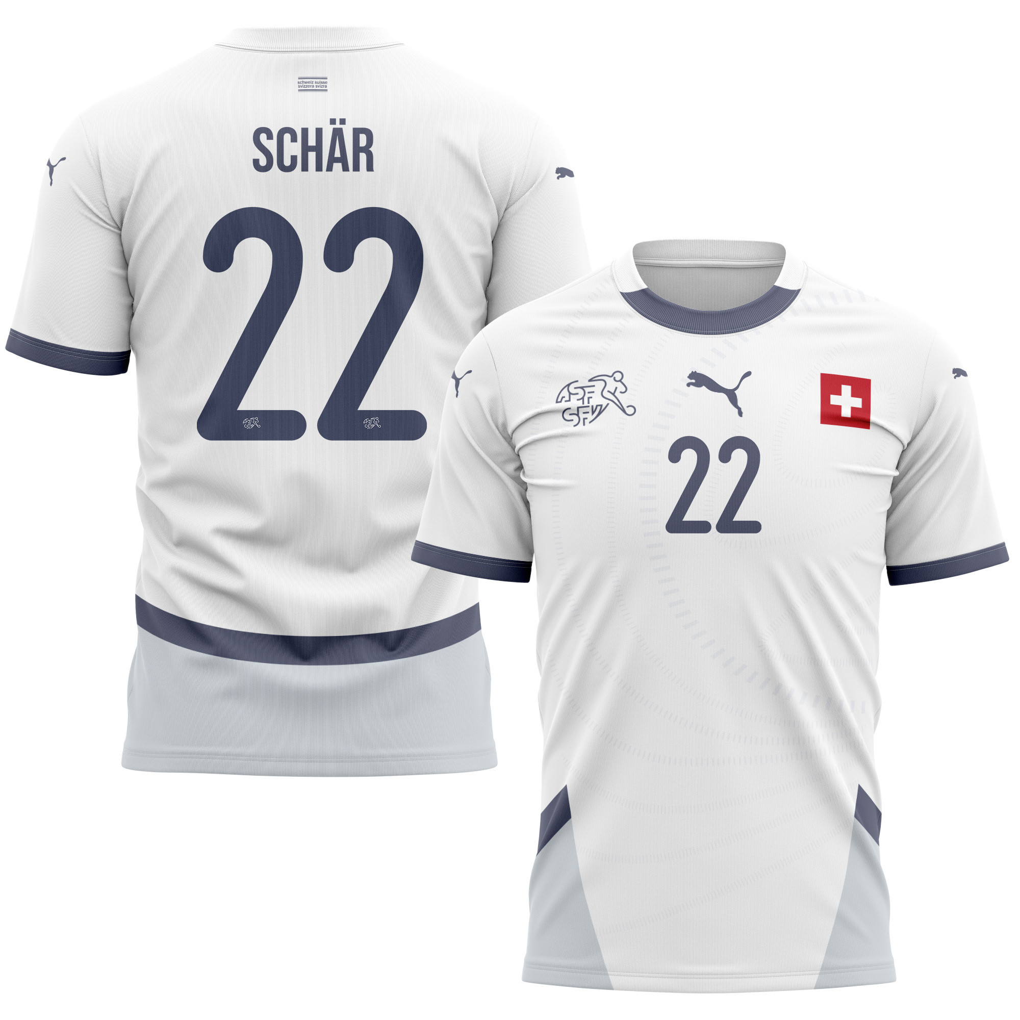 Fabian Schär 22 Switzerland National Team 2024/25 Away Kits AOP T-shirt - White