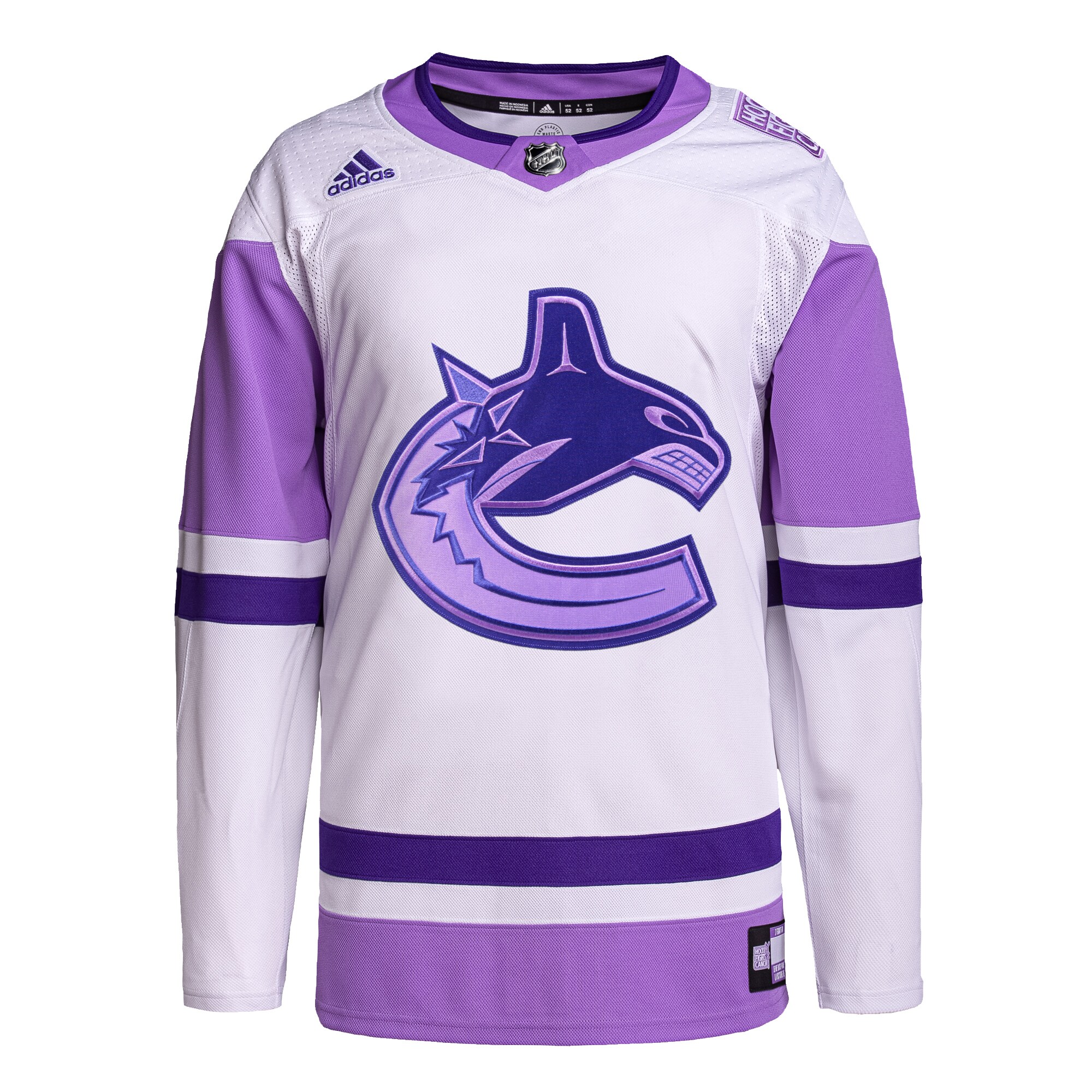 Vancouver Canucks adidas Hockey Fights Cancer Primegreen Authentic Blank Practice Jersey - White\/Purple