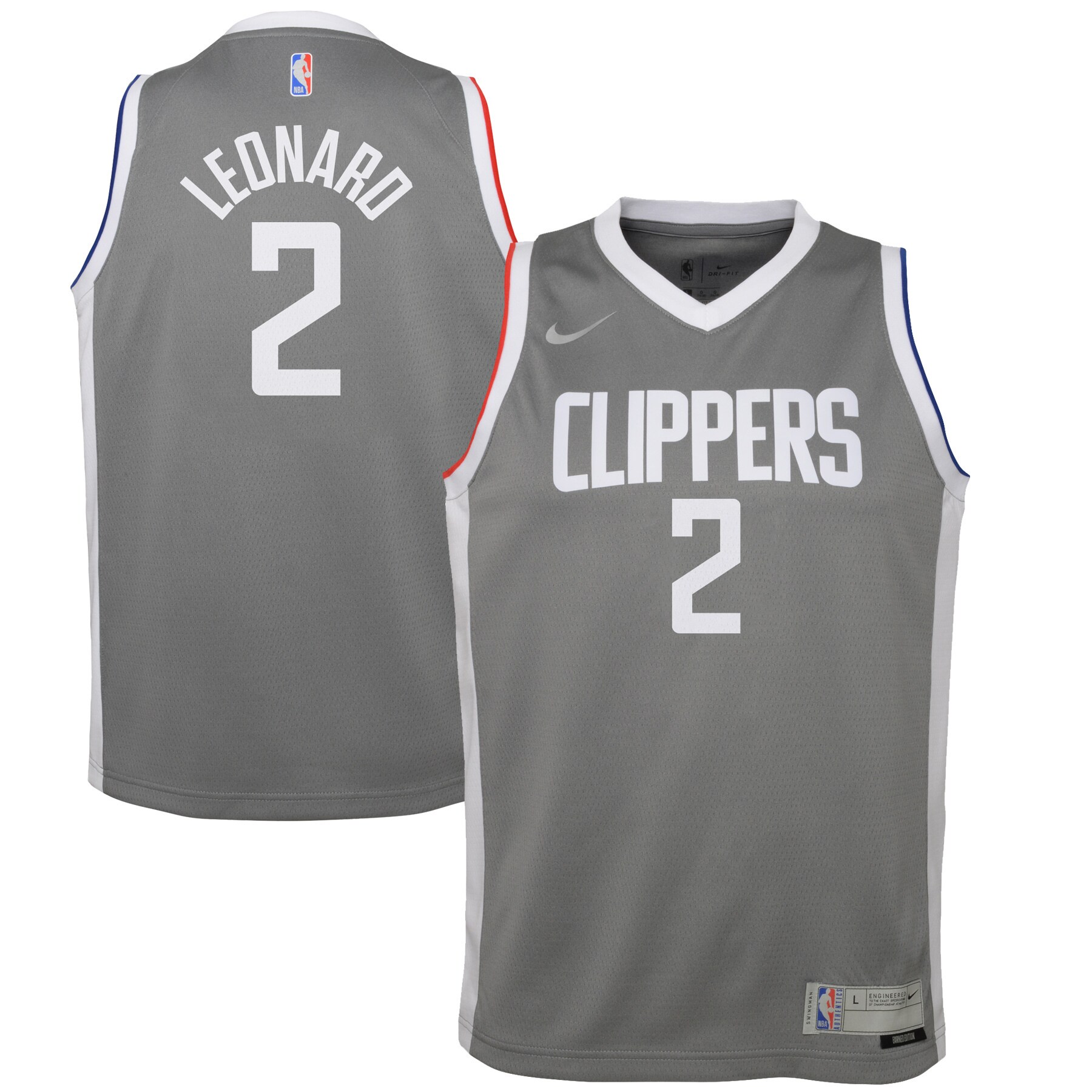 Kawhi Leonard LA Clippers  Youth 2020\/21 Swingman Player Jersey Gray - Earned Edition
