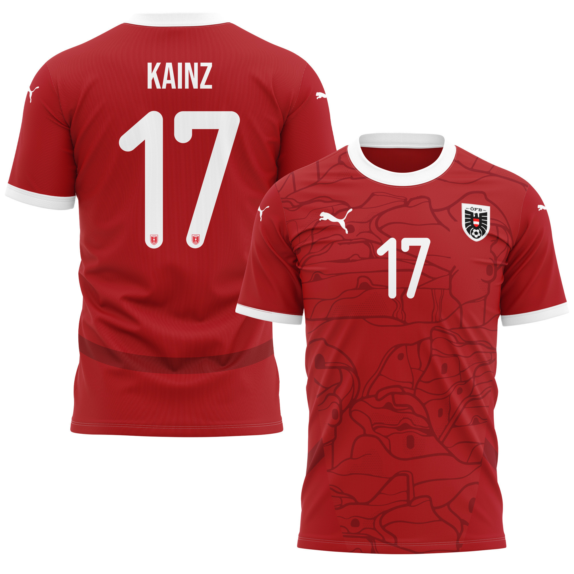 Florian Kainz 17 Austria National Team 2024/25 Home Kits AOP T-shirt - Red
