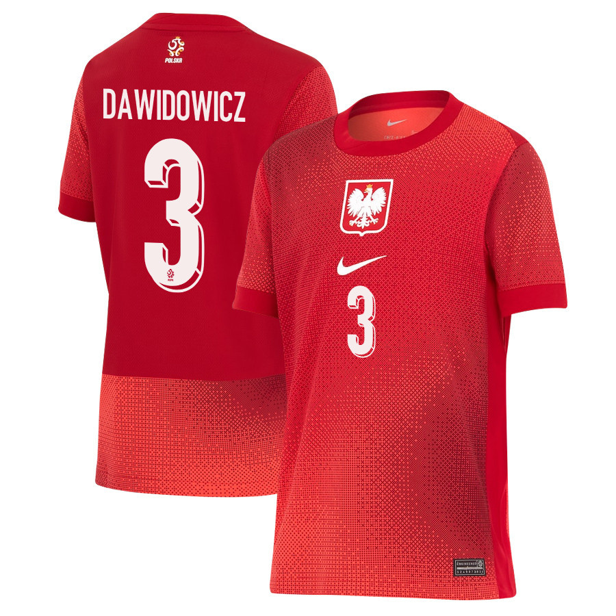 Paweł Dawidowicz 3 Poland National Team 2024/25 Away YOUTH Jersey - Red