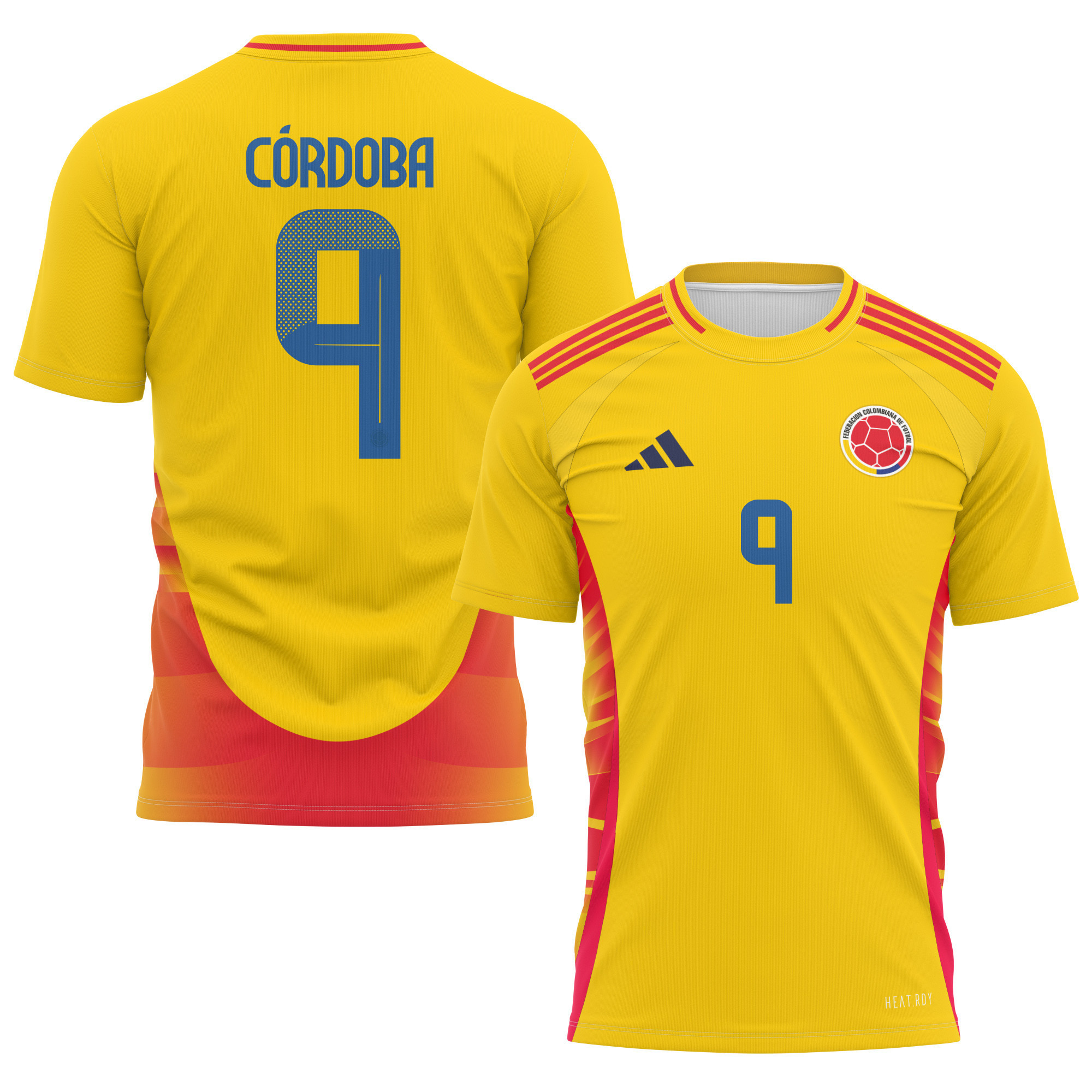 Jhon Córdoba 9 Colombia National Team 2024 Home Kits AOP T-shirt - Yellow