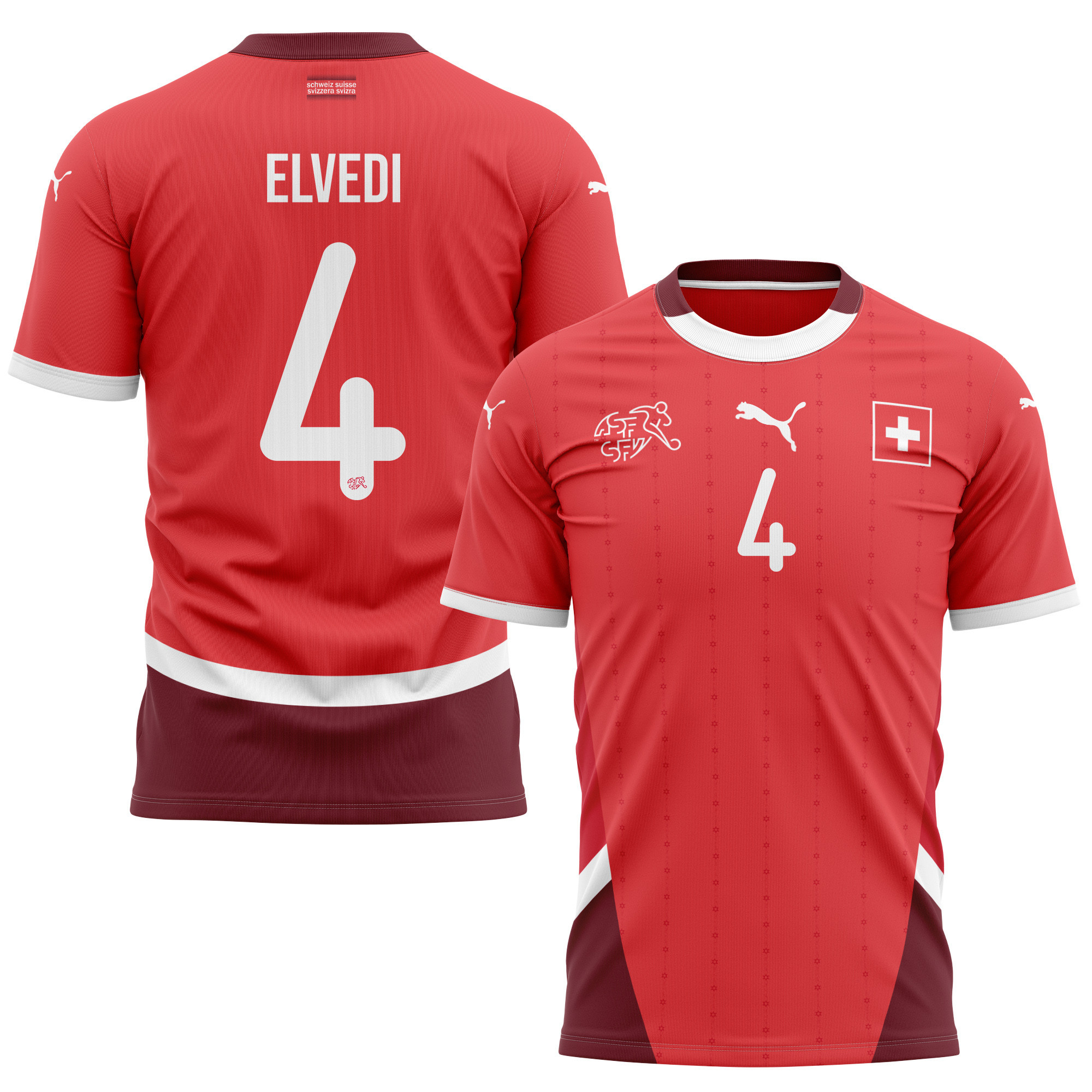 Nico Elvedi 4 Switzerland National Team 2024/25 Home Kits AOP T-shirt - Red