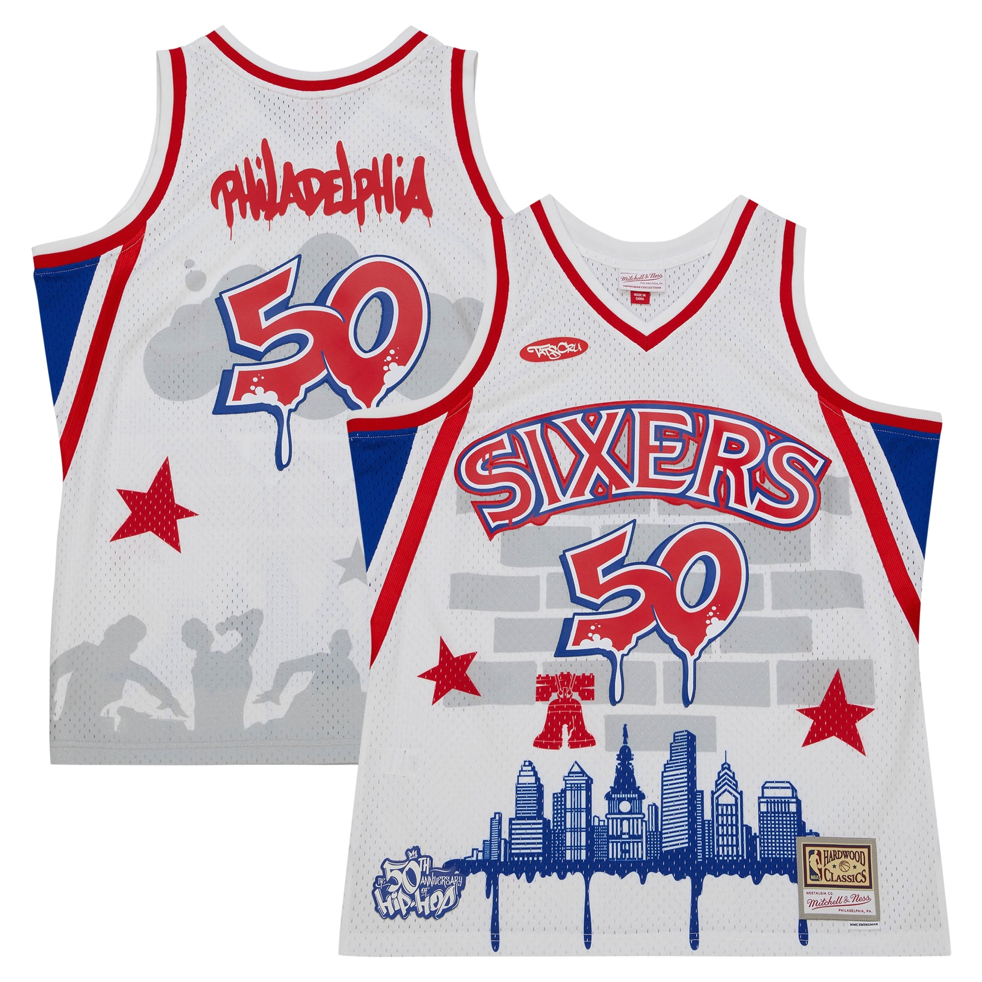 Philadelphia 76ers Mitchell & Ness x Tats Cru Hardwood Classics Fashion Jersey - White