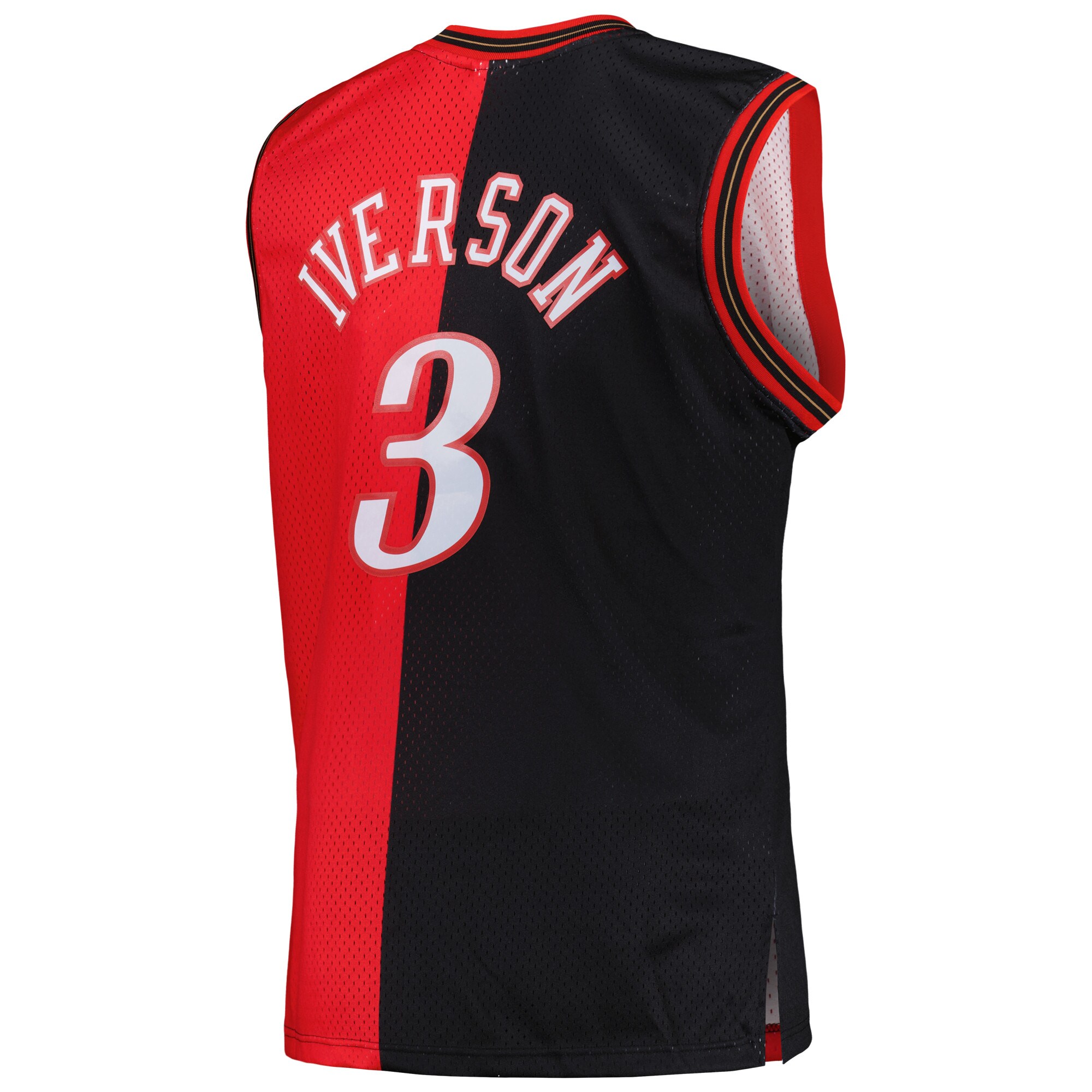 Allen Iverson Philadelphia 76ers Mitchell & Ness Big & Tall Hardwood Classics 2000\/01 Split Swingman Jersey - Black\/Red