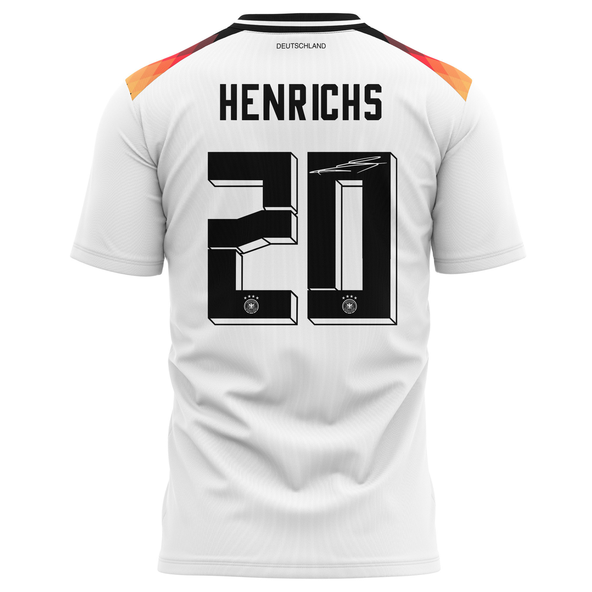 Benjamin Henrichs 20 Signed Germany National Team 2024 Home Kits AOP T-shirt Autographed- White
