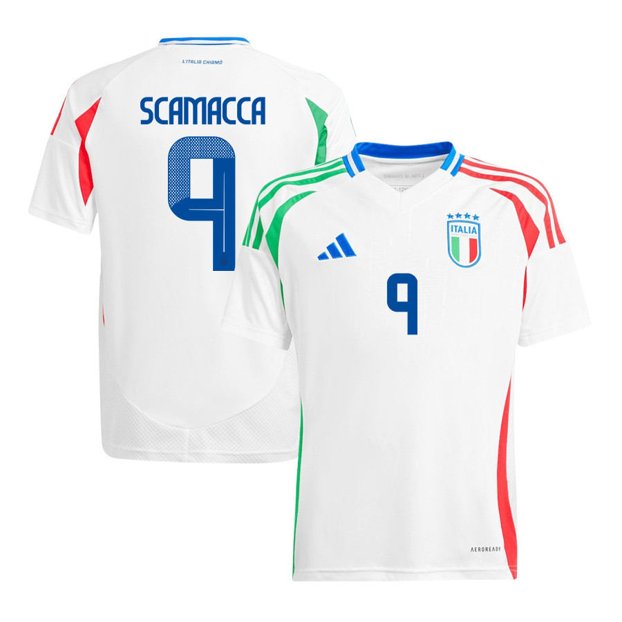 Gianluca Scamacca 9 Italy National Team 2024/25 Away YOUTH Jersey - White
