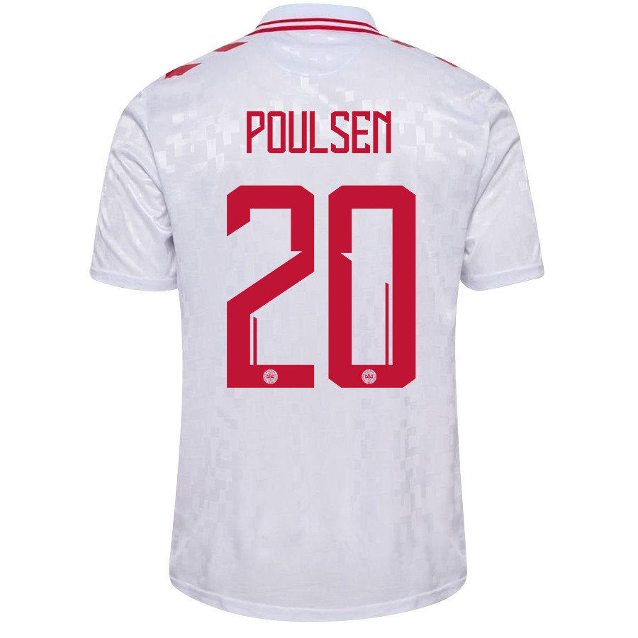 Yussuf Poulsen 20 Denmark National Team 2024/25 Away Men Jersey - White