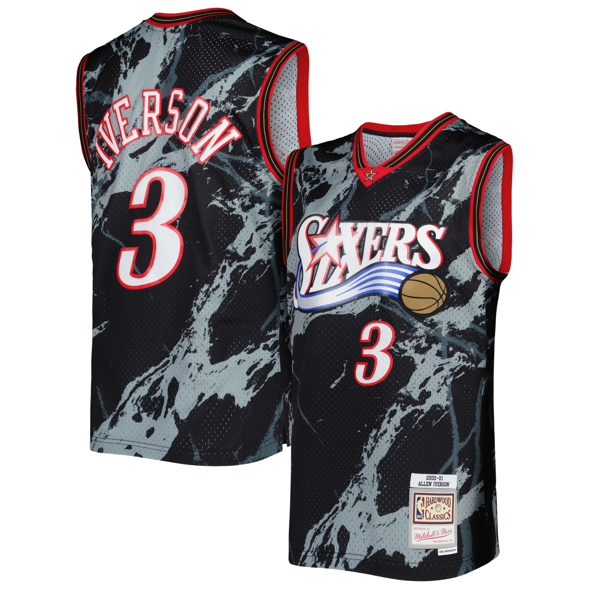 Allen Iverson Philadelphia 76ers Mitchell & Ness 2000\/01 Hardwood Classics Marble Swingman Jersey - Black