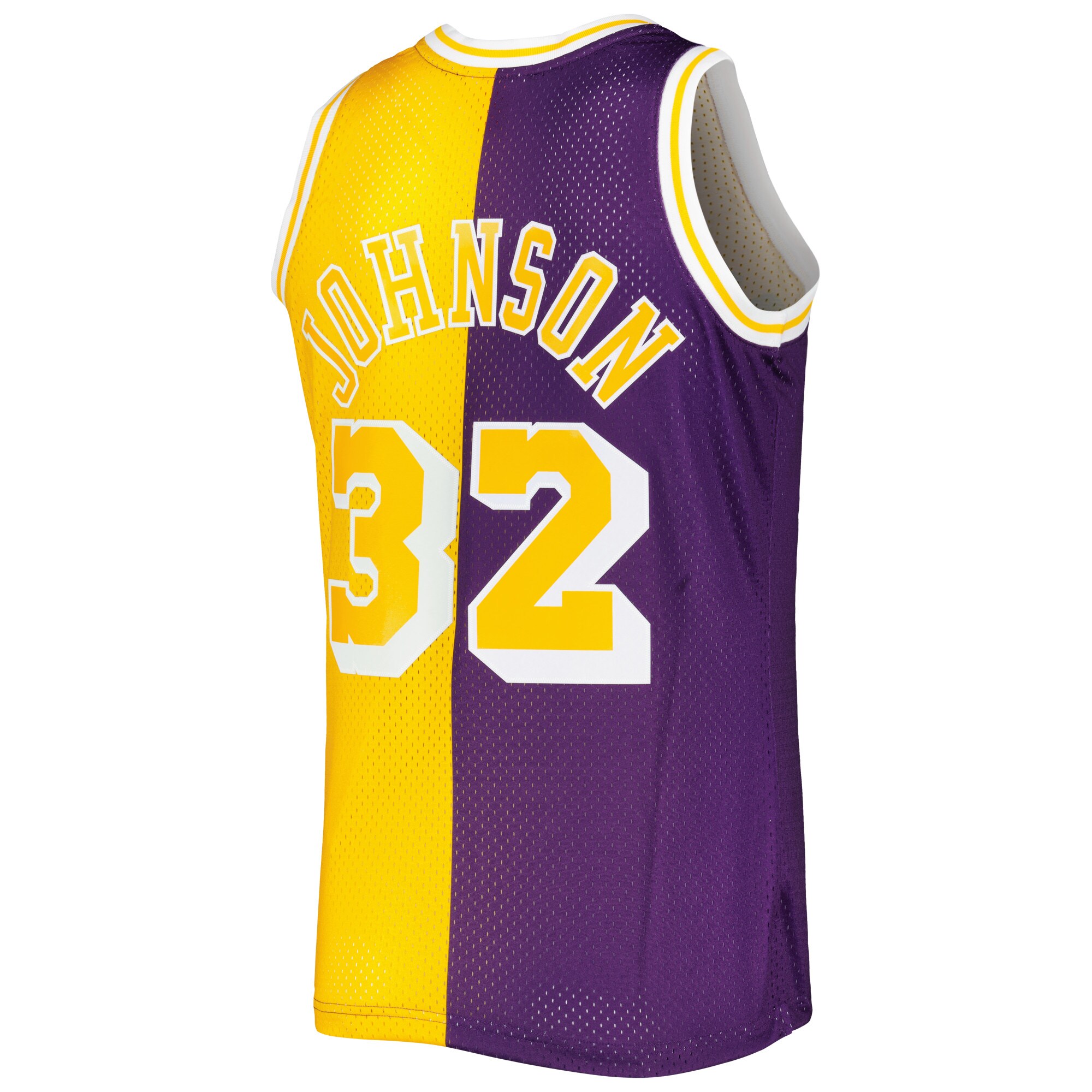 Magic Johnson Los Angeles Lakers Mitchell & Ness Hardwood Classics 1984\/85 Split Swingman Jersey - Purple\/Gold