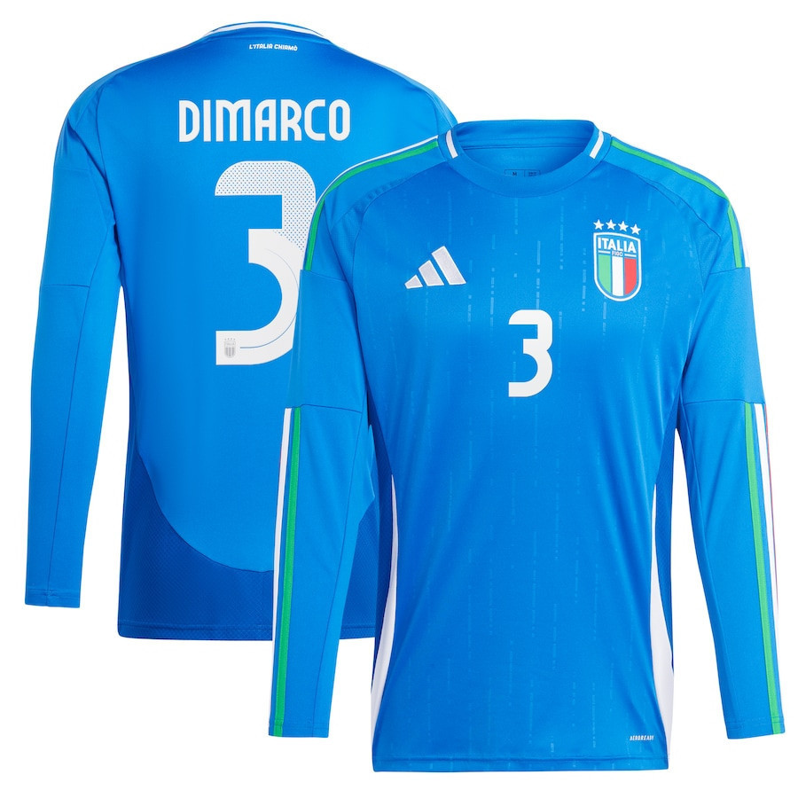 Federico Dimarco 3 Italy National Team 2024 Home Long Sleeve Men Jersey - Blue