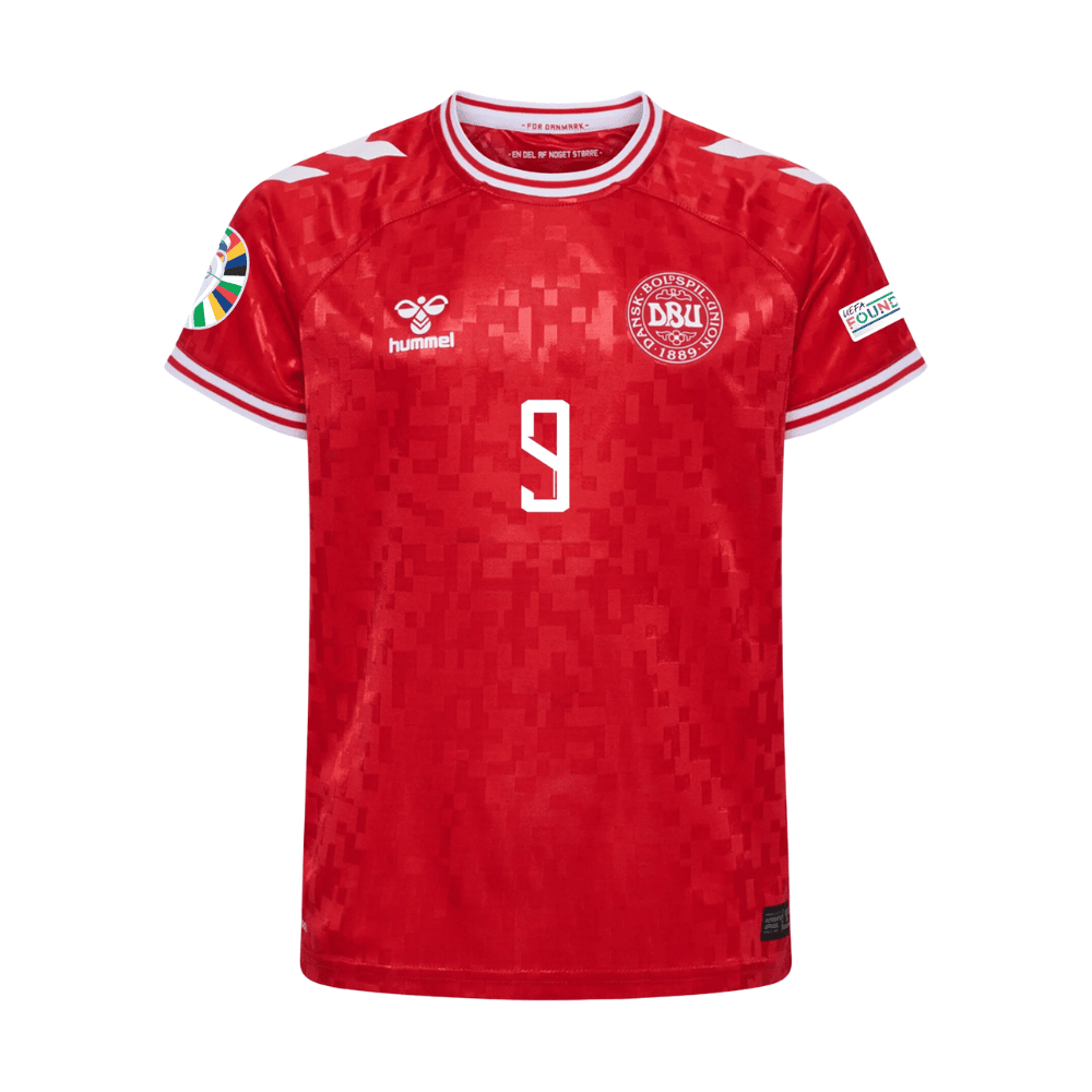 Rasmus Højlund 9 Denmark National Team 2024 Home Stadium YOUTH Jersey - Red