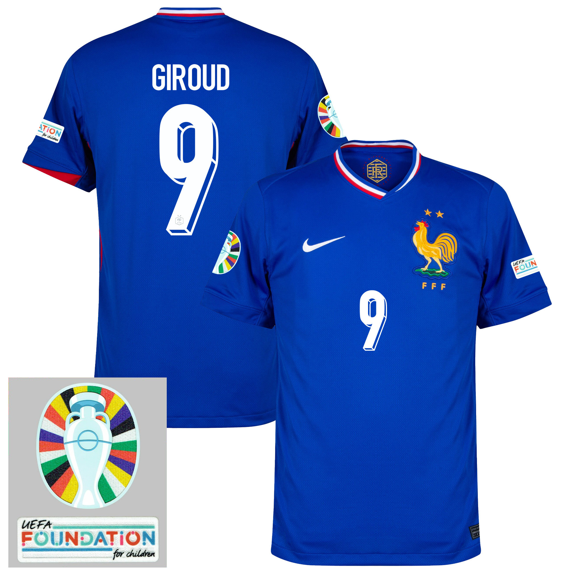 Olivier Giroud 9 France National Team 2024/25 Home Jersey - Euro UEFA Patch - Men, Blue